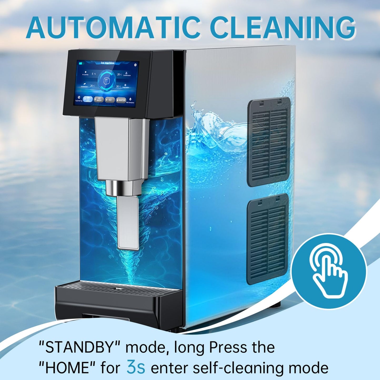 Commercial Nugget Ice Maker Machine, 100Lbs/24H Pellet Chewable Ice, 3-IN-1 Nugget Ice Maker with Ice & Water Dispenser, Self-Cleaning Countertop Stainless Steel Ice Machine for Business, Office,Party