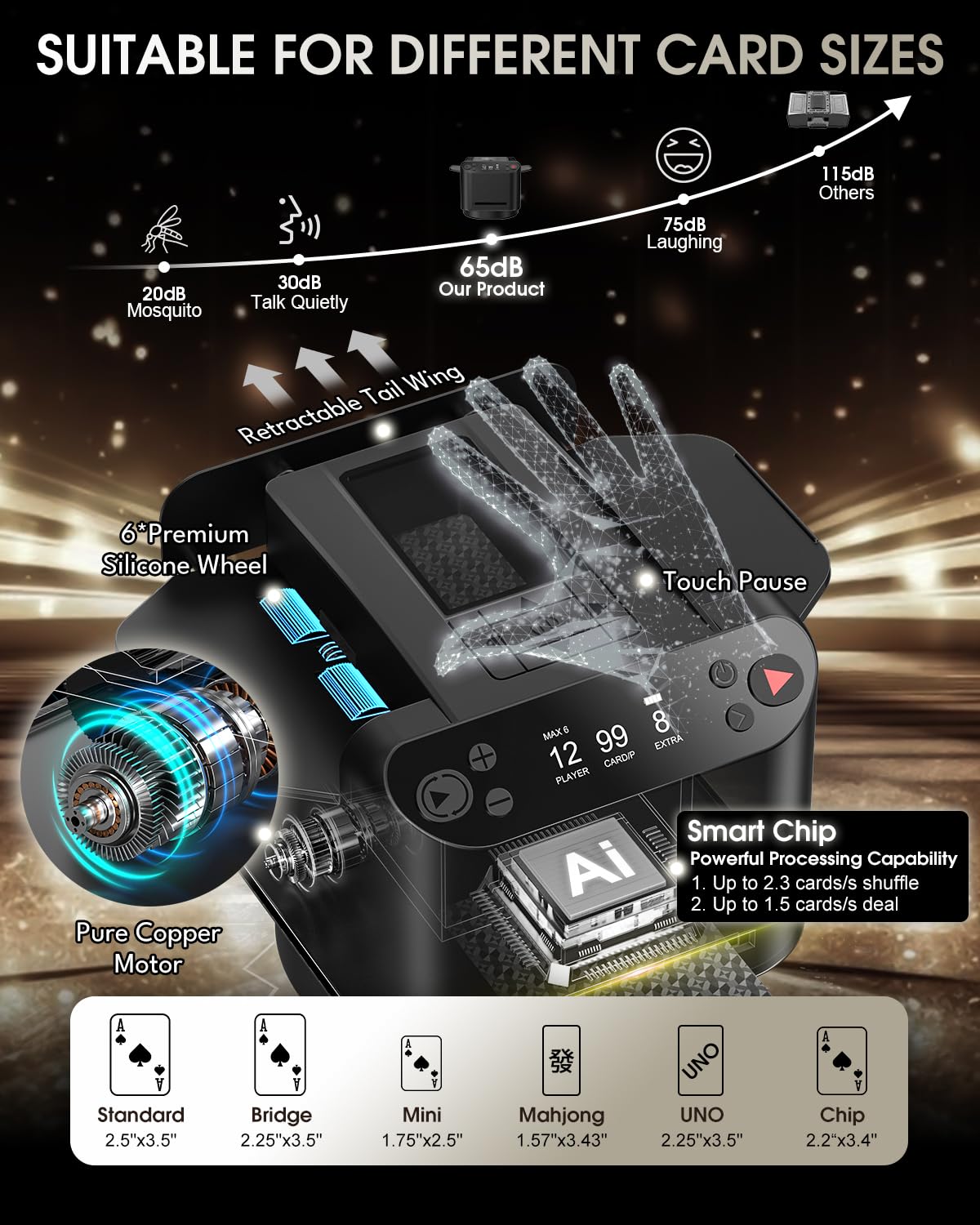 2026 3-in-1 Automatic Card Shuffler& Dealer with 4 Remotes,Carrying Case& Waterproof Premium Deck,360° Rotating Ultra-Quiet Dealing Machine for Poker Nights,Family Game Tables (Up to 12 Players)
