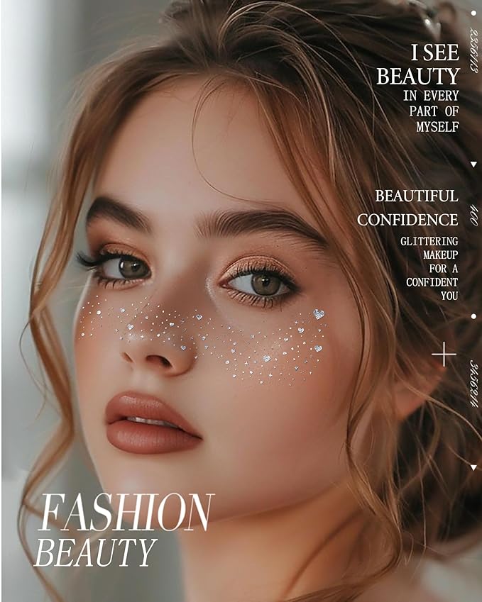 Face Sparkles, Heart Face Glitter for Kids Women Girls, Summer Waterproof Glow Up Singer Concerts Festival Rave Accessories (Silver -Hearted)