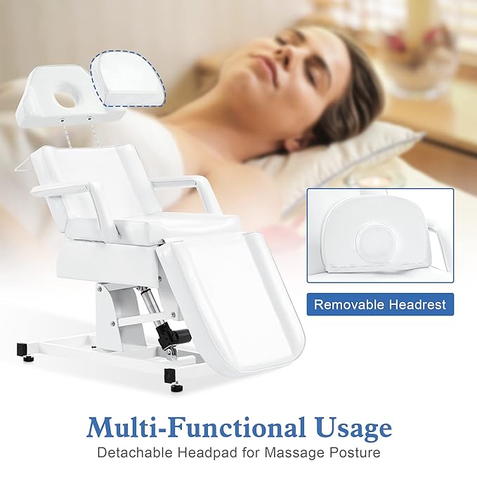 BarberPub Fully Electric Facial Bed with 3 Motor for Esthetician, Electric Tattoo Chair for Client, Facial Bed for Esthetician, Electric Adjustment 2751 (White, Height (Flat): 24"–33")