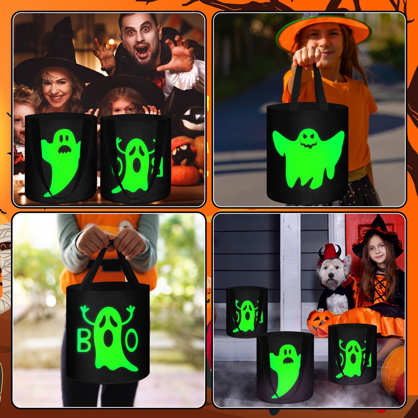 Hosuly 3 Pcs Halloween Buckets Glow in The Dark Candy Trick Bags Multipurpose Reusable Goody Light up Buckets for Kids Halloween Supplies Favors(Novel Style)
