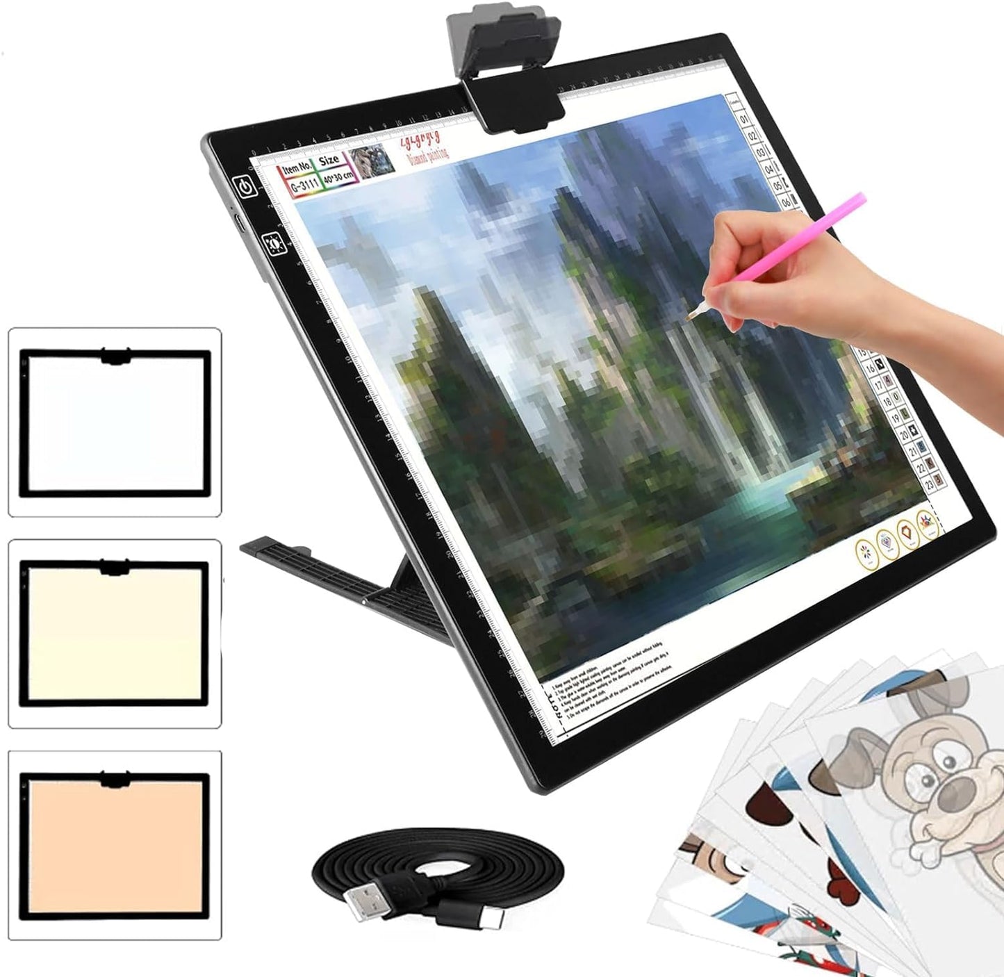 YINGWOND Wireless Rechargeable A3 LED Light Pad w/Built-in Foldable Stand, 3 Color Tone, 6 Levels of Brightness, Battery Powered