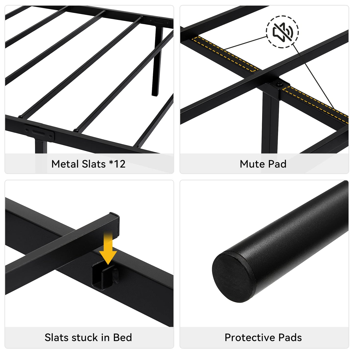 FinerFurnis Twin Size Metal Platform Bed Frame with Headboard and Footboard, No Box Spring Needed, Under Bed Storage Space, Mattress Foundation, Simple Assembly, Modern Style Bed Frame Platform