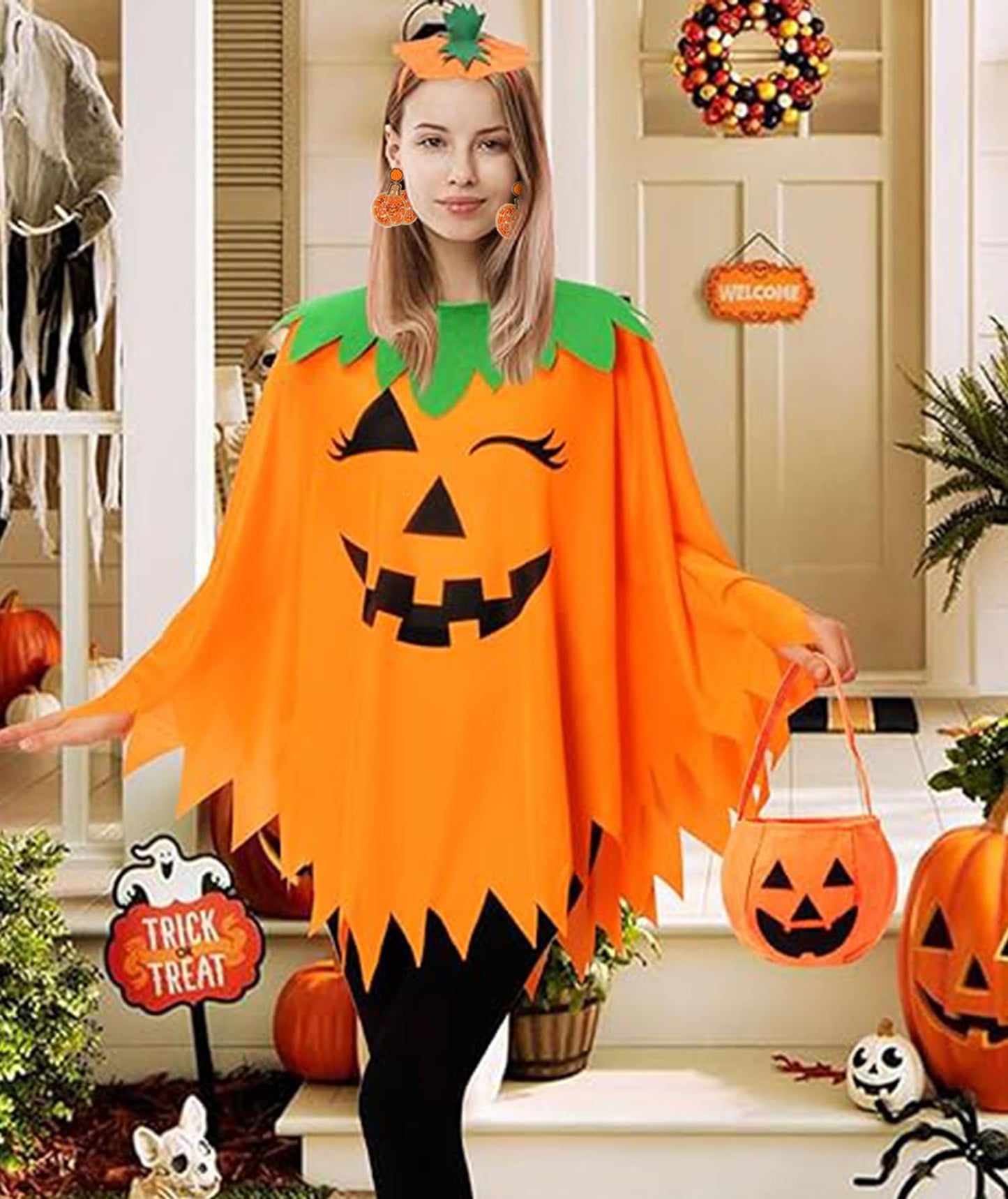 Halloween Earrings for Women Cute Pumpkin Ghost Beaded Dangle Earrings Statement Spooky Skull Witch Hat Boo Trick Treat Earrings