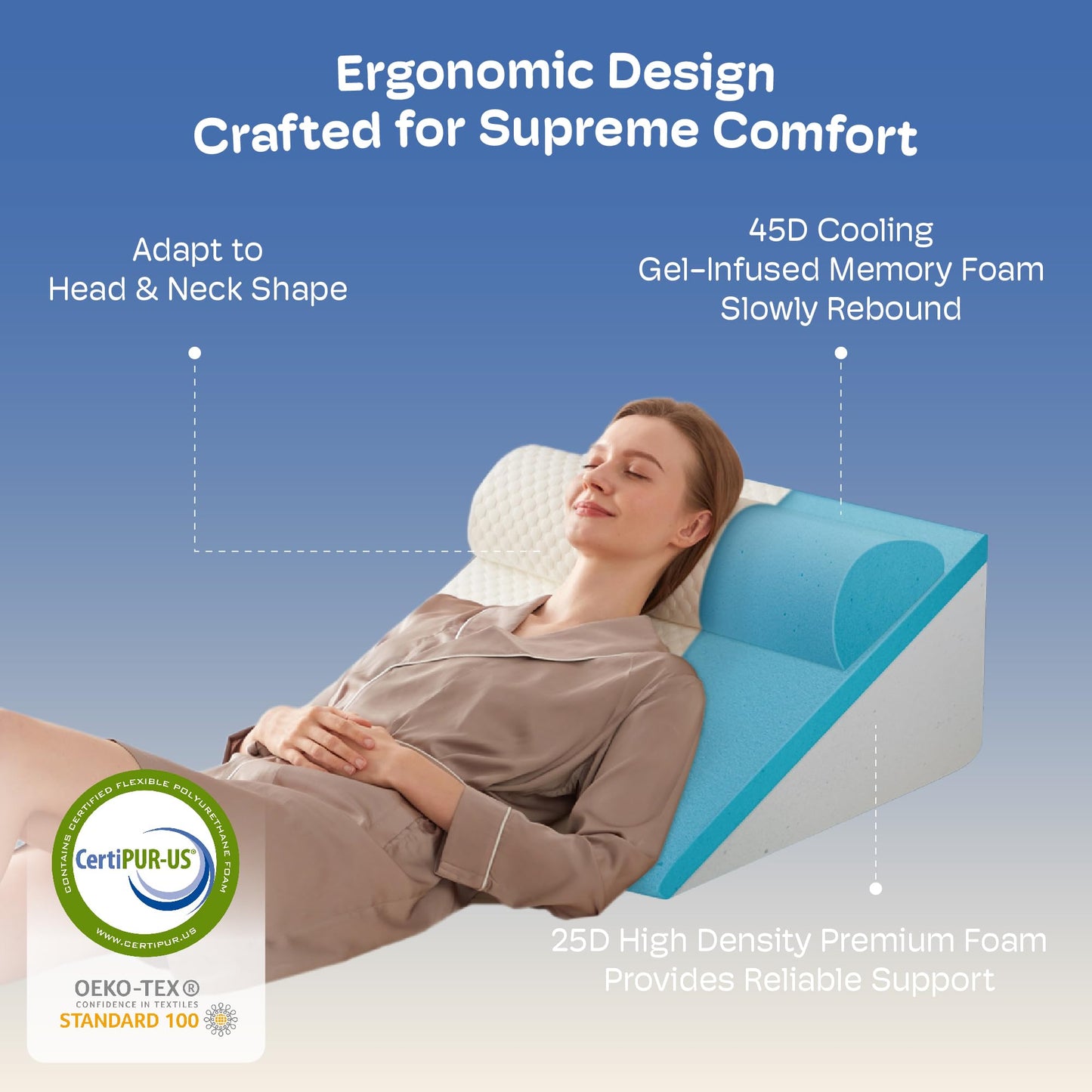 Simpledad Wedge Pillow with Adjustable Pillow,12" Wedge Pillow for Acid Reflux and Back Pain Relief, Snoring, Bed Wedge Pillow for Sleeping After Surgery. Cooling Memory Foam Top