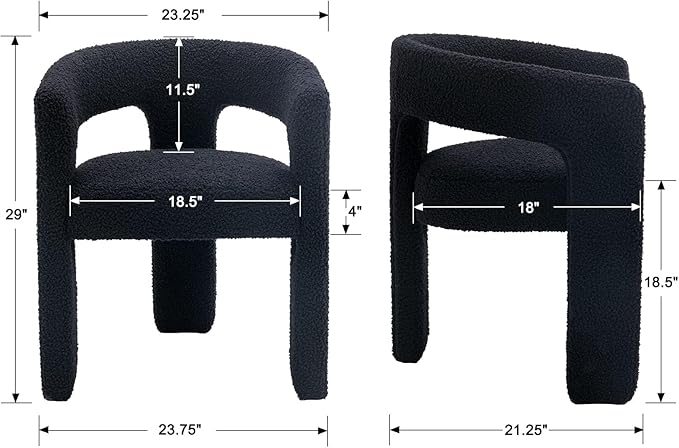DAYALANE Modern Boucle Dining Chair, Sherpa Upholstered Accent Kitchen Chair with Arms Comfy Barrel Side Chair for Living Room/Home Office/Reception, Black Fur