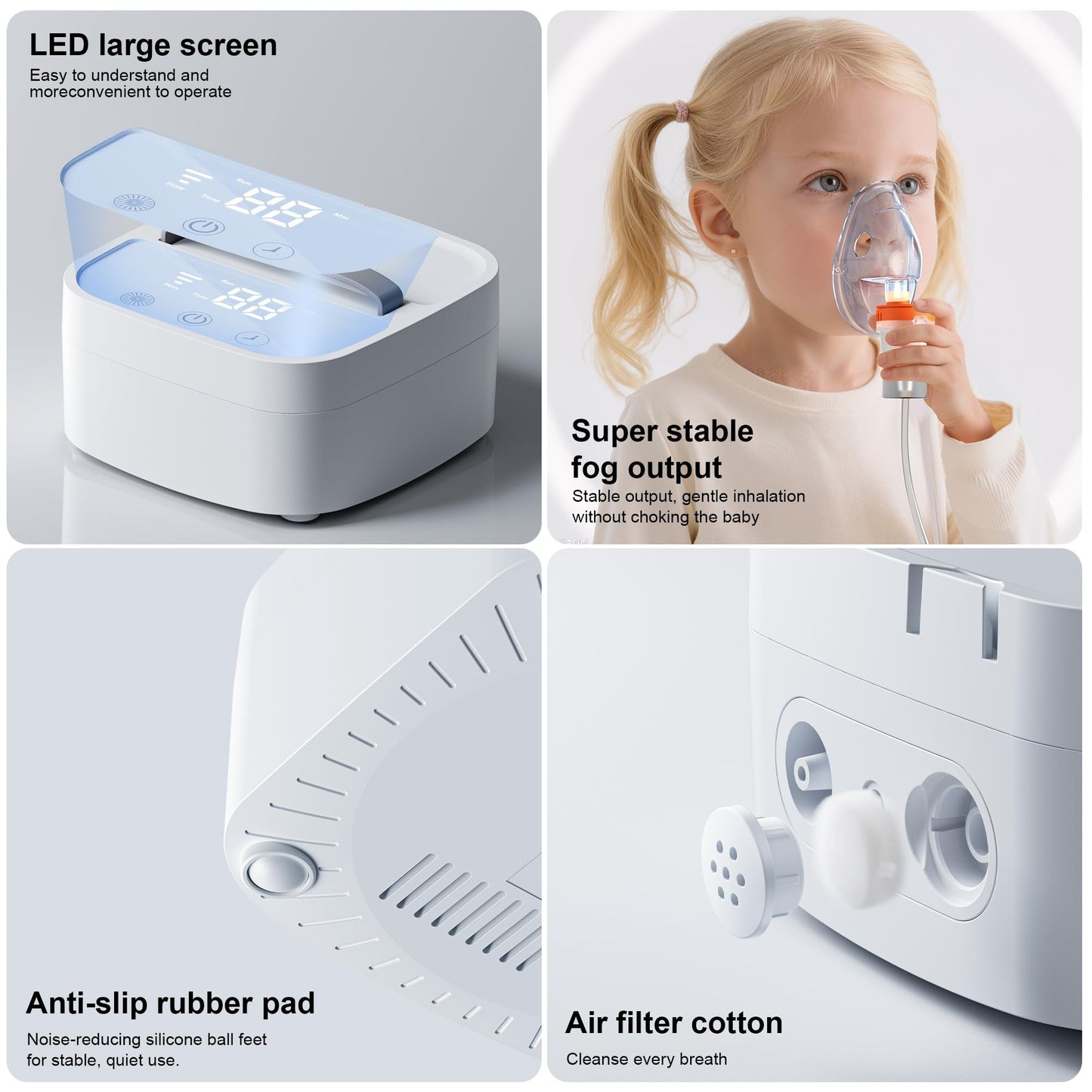 Dual Pump Nebulizer Machine for Adults Kids - 0.8ml/min Super Mist, 2.1μm Fine Particles for Adults & Kids, Portable Breathing Treatment LED Display, ≤45dB Quiet, Medical Grade