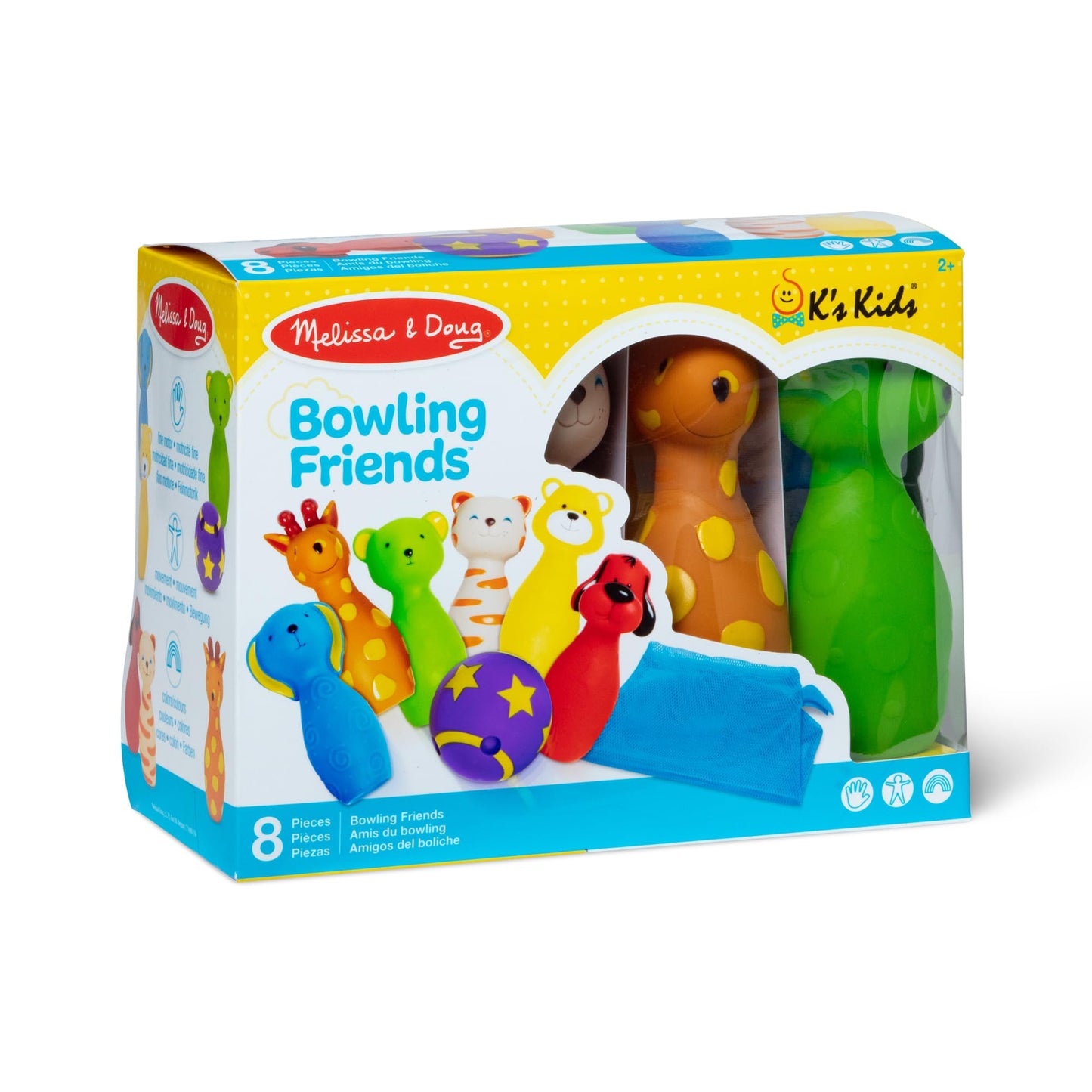 Melissa & Doug K's Kids Bowling Friends Play Set and Game with 6 Pins and Convenient Carrying Case - Indoor Outdoor Bowling Set, Soft Plastic Animal Bowling Pins, Toddler Bowling for Ages 2+