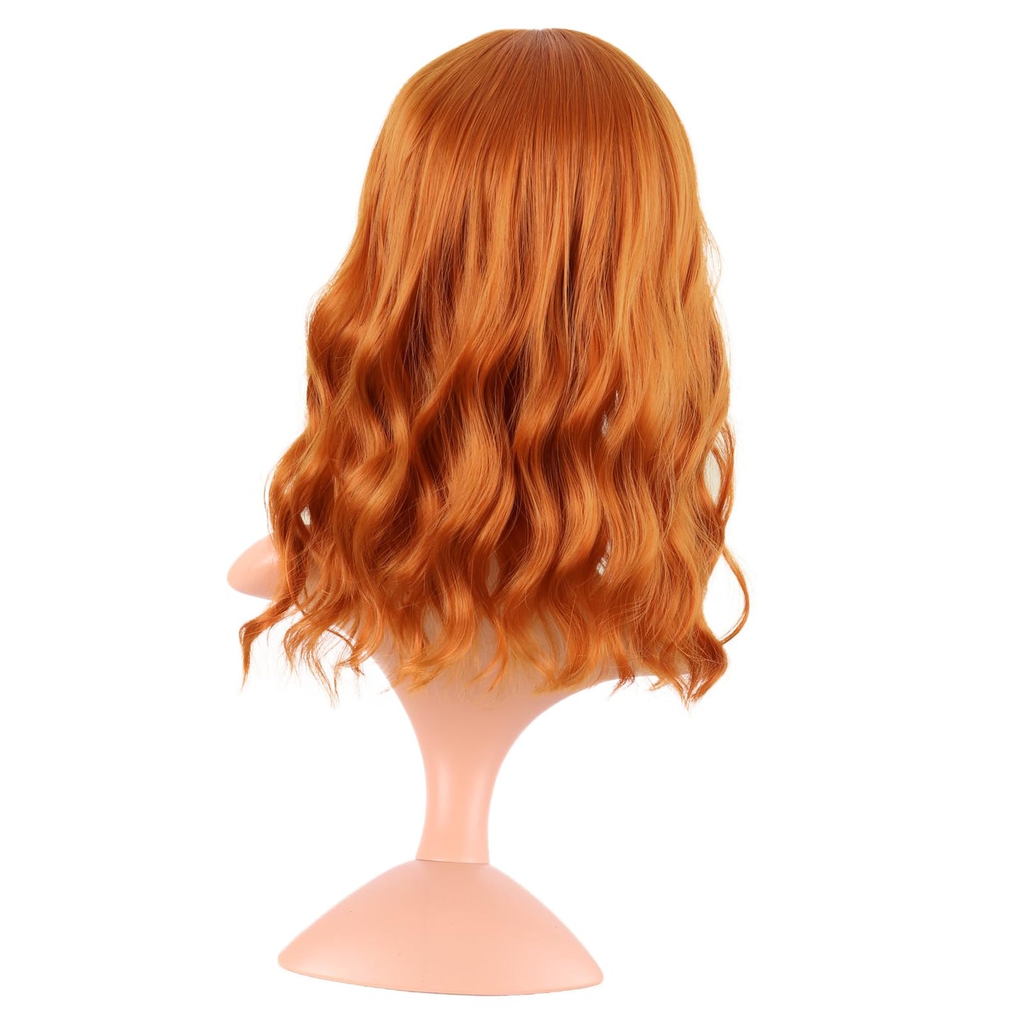 MapofBeauty 14 Inch/35 cm Short Wavy Curly Women Fresh Bright Synthetic Ordinary Flat Bangs Bob Wig (Light Orange)