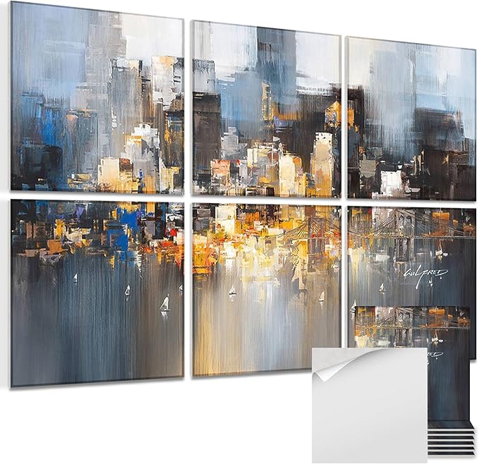 EVENRISING Art Acoustic Panels, 72"x48"x0.4" Sound Absorbing Panels,Better Sound Panels than Soundproof Foam,Self adhesive Soundproof Wall Panels for Recording Studio, Abstract city