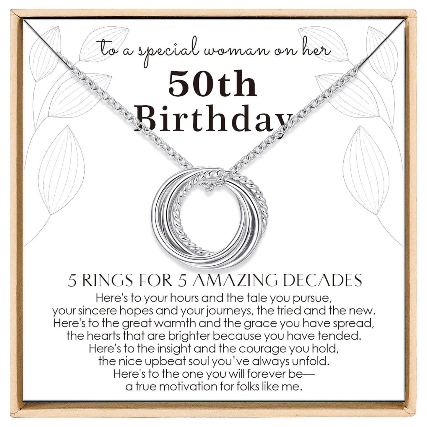 Annamate 50th Birthday Gifts for Women 925 Sterling Silver 5 Circles Necklace For Her Five Decade Jewelry 50 Years Old Birthday Gift
