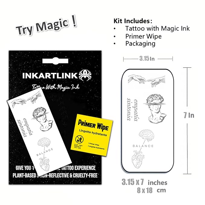 INKARTLINK Semi Permanent Tattoo, Temporary Tattoo, party tattoo, beautiful and realistic design, fun tattoo experience, cruelty-free, non-reflective, waterproof (David)