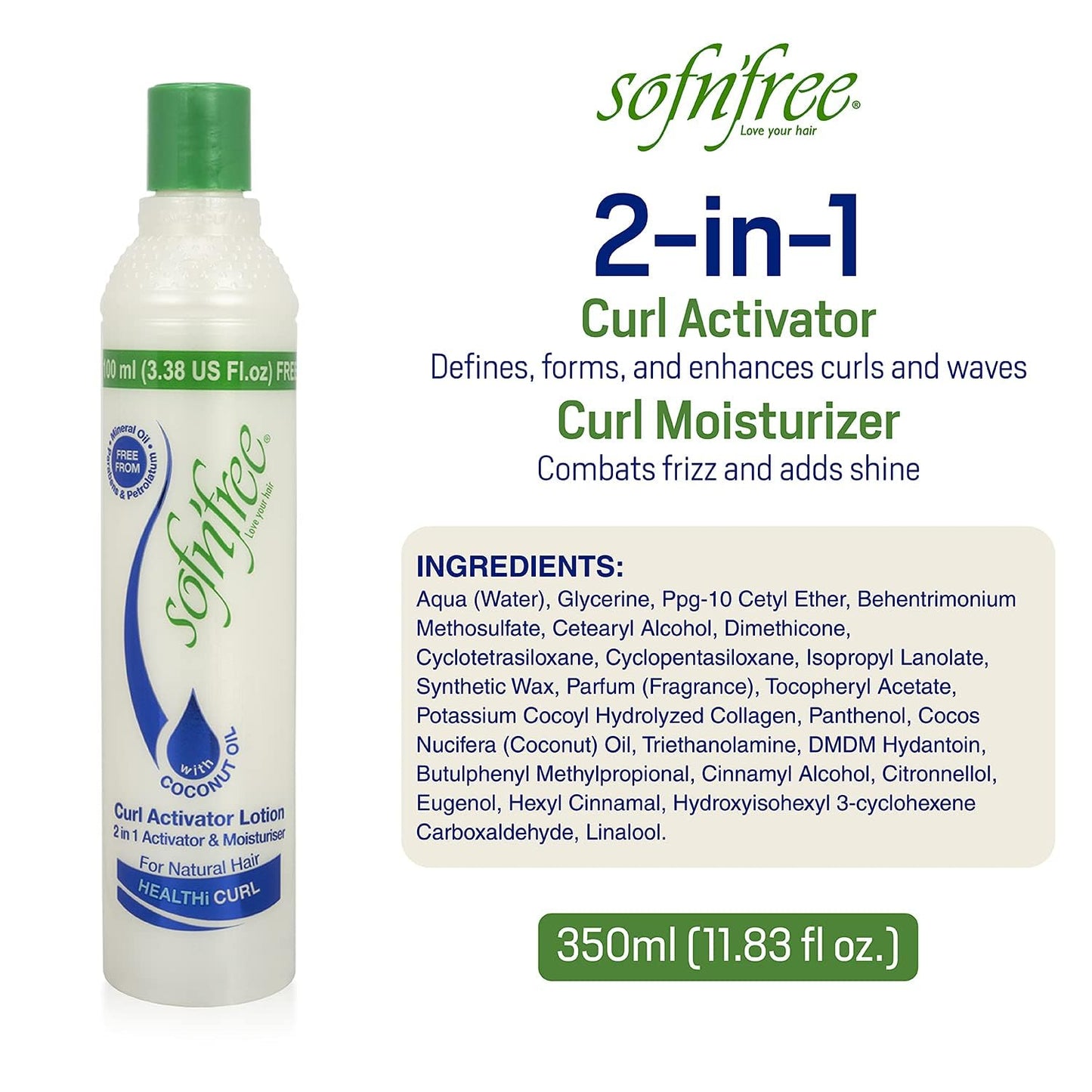 SofnFree Moisturizer & Curl Activator for Natural Hair, Soft Curls, and Waves 25.36 fl oz / 750ml (2 pack)