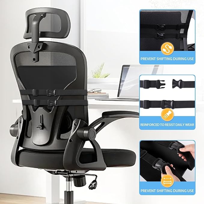 SweetSlubr Lumbar Support Pillow for Office Chair, Car & Gaming Chair, Ergonomic Memory Foam Cushion for Back Comfort, Zoned Back Support, Double Adjustable Straps, Breathable Washable Cover, Black