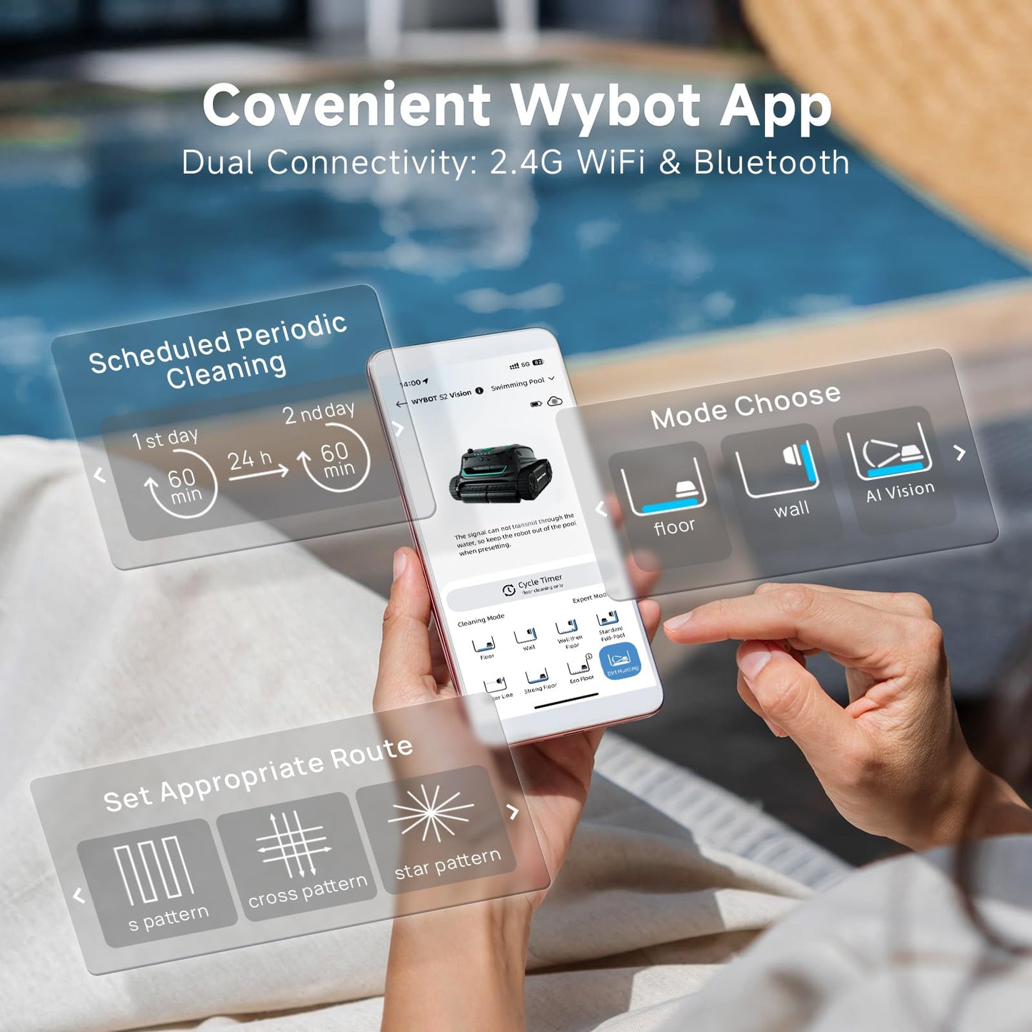 WYBOT S2 Vision AI Camera Cordless Pool Cleaners for Inground Pools, 8-in-1 Pool Vacuum Robot, Brushless Motor Powerful Suction, Wall Climbing, Horizontal Waterline Scrubbing (Grey Green)