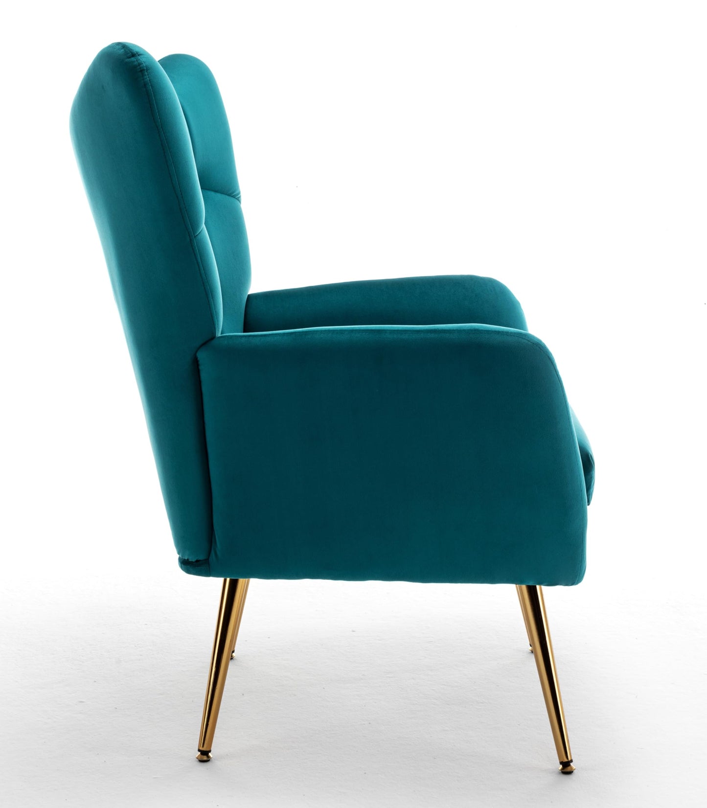 Container Furniture Direct Modern Chic Mid-Century Velvet Accent Armchair for Living Room, Bedroom, or Home Office, Button-Tufted Wingback Design with Gold Flared Legs, Dark Teal