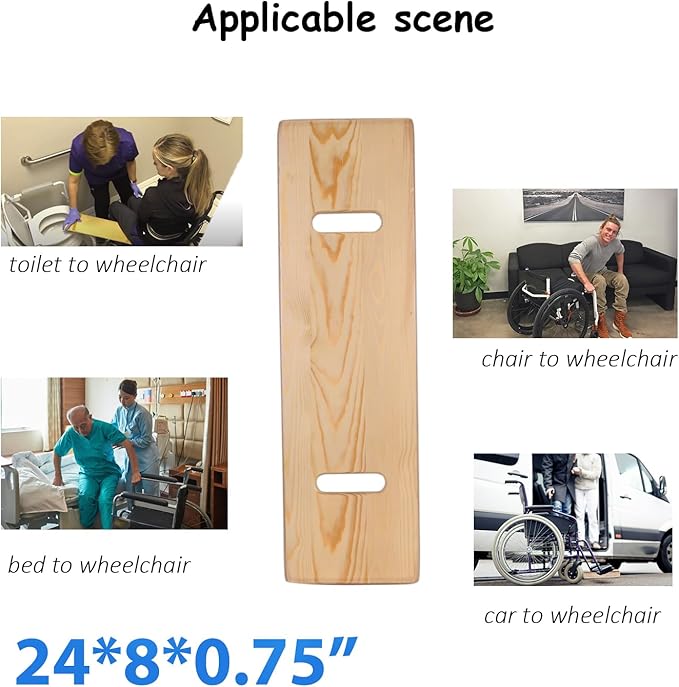 Slide Transfer Board with Handles,FSA Eligible,Made of Heavy-Duty Wood,Mobility Aid for Senior and Handicap,Load Capacity Up to 500 lbs,24×8×0.75" (24 * 8 * 0.75)