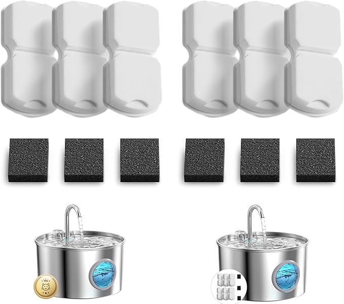 GIOTOHUN Cat Water Fountain Filter Replacement: 12 Cat Fountain Filter - 12 Pet Fountain Filter - 6 Carbon Filters & 6 Foa...
