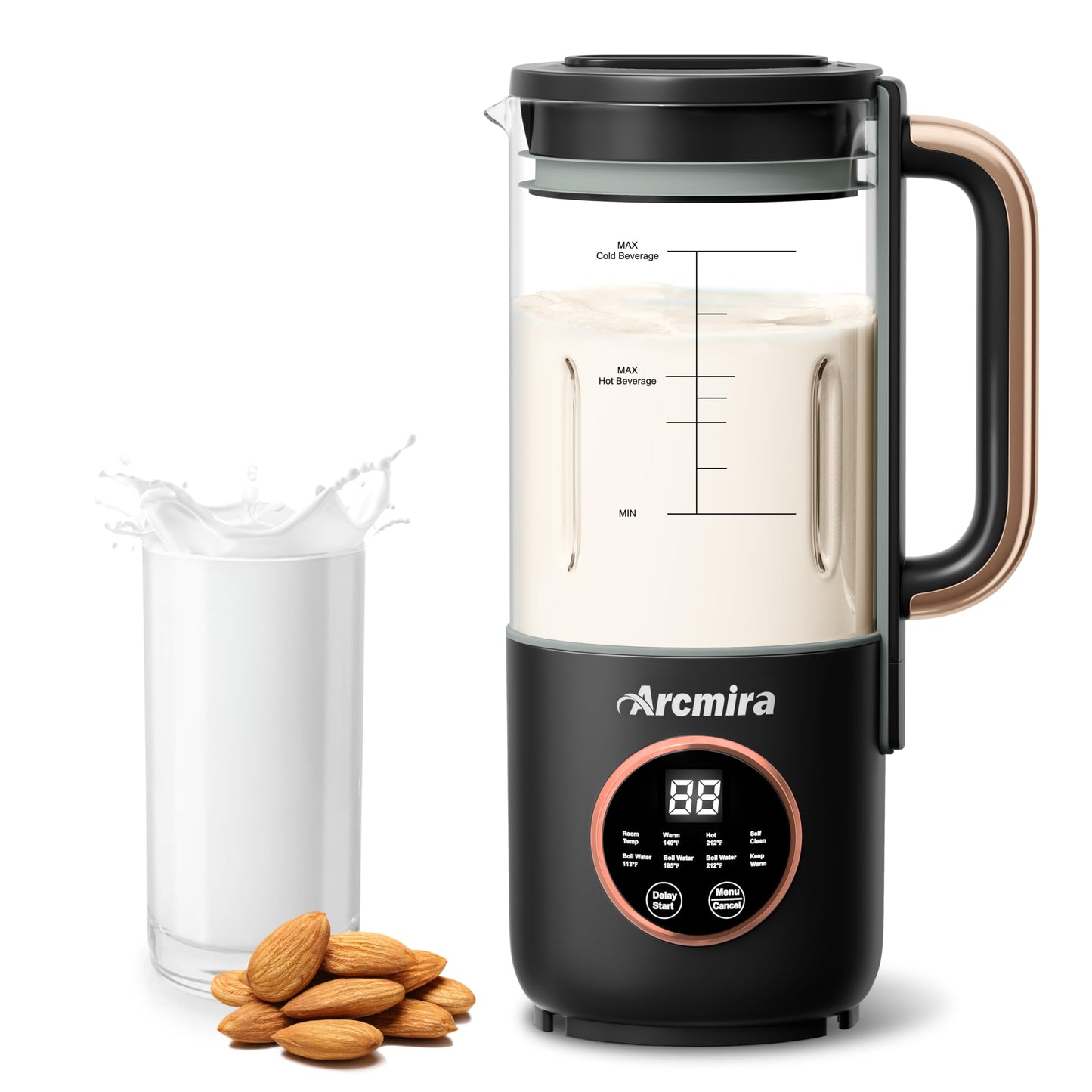 8 in 1 Automatic Nut Milk Maker, 10 Blade 35 oz Homemade Oat, Soy, Plant-Based and Dairy Free Beverages, Almond Milk Maker with Delay Start/Keep Warm/Boil Water, Soy Milk Maker with Nut Milk Bag