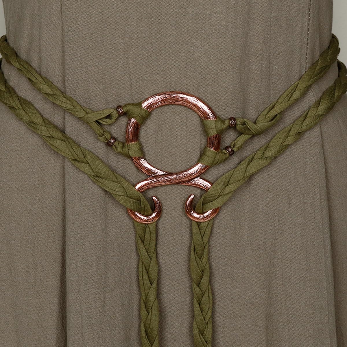 L'VOW Viking Long Rope Ring Knotted Belt Women Norse Witch Troll Cross Belt Shaman Pagan Costume(Army Green)