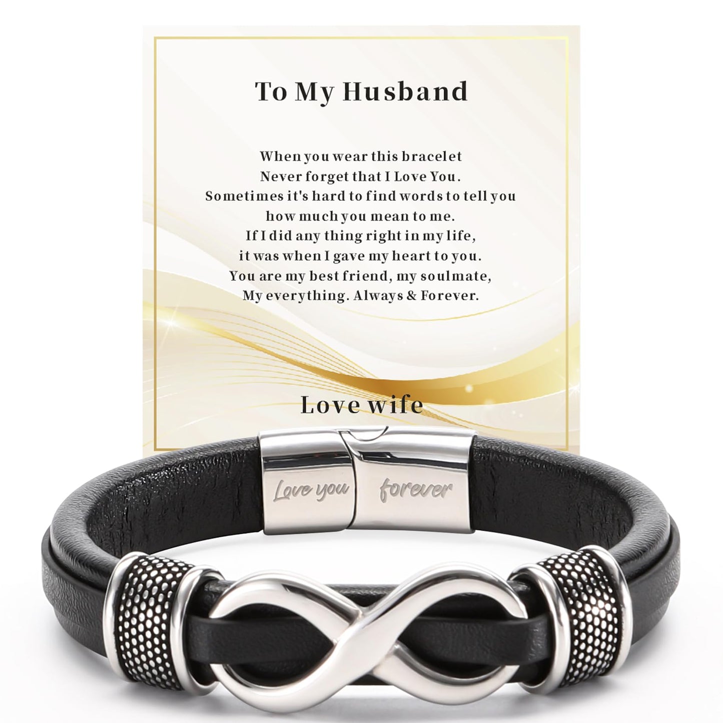 HSM Gifts for Men – Premium Leather Bracelet for Men with Infinity Symbol & Engraved 'Love You Forever' – Stylish & Mens Bracelet for Husband, Boyfriend, Gift Box Included