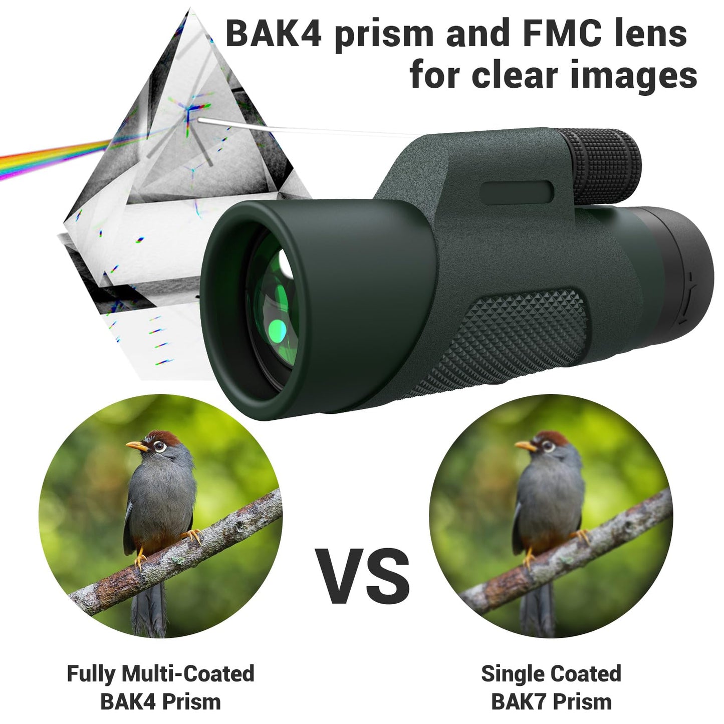 12X50 Monocular Telescope For Adults, High Powered Monoculars Compact Scope Portable Handheld Telescope With Bak-4 Prism Fmc Len