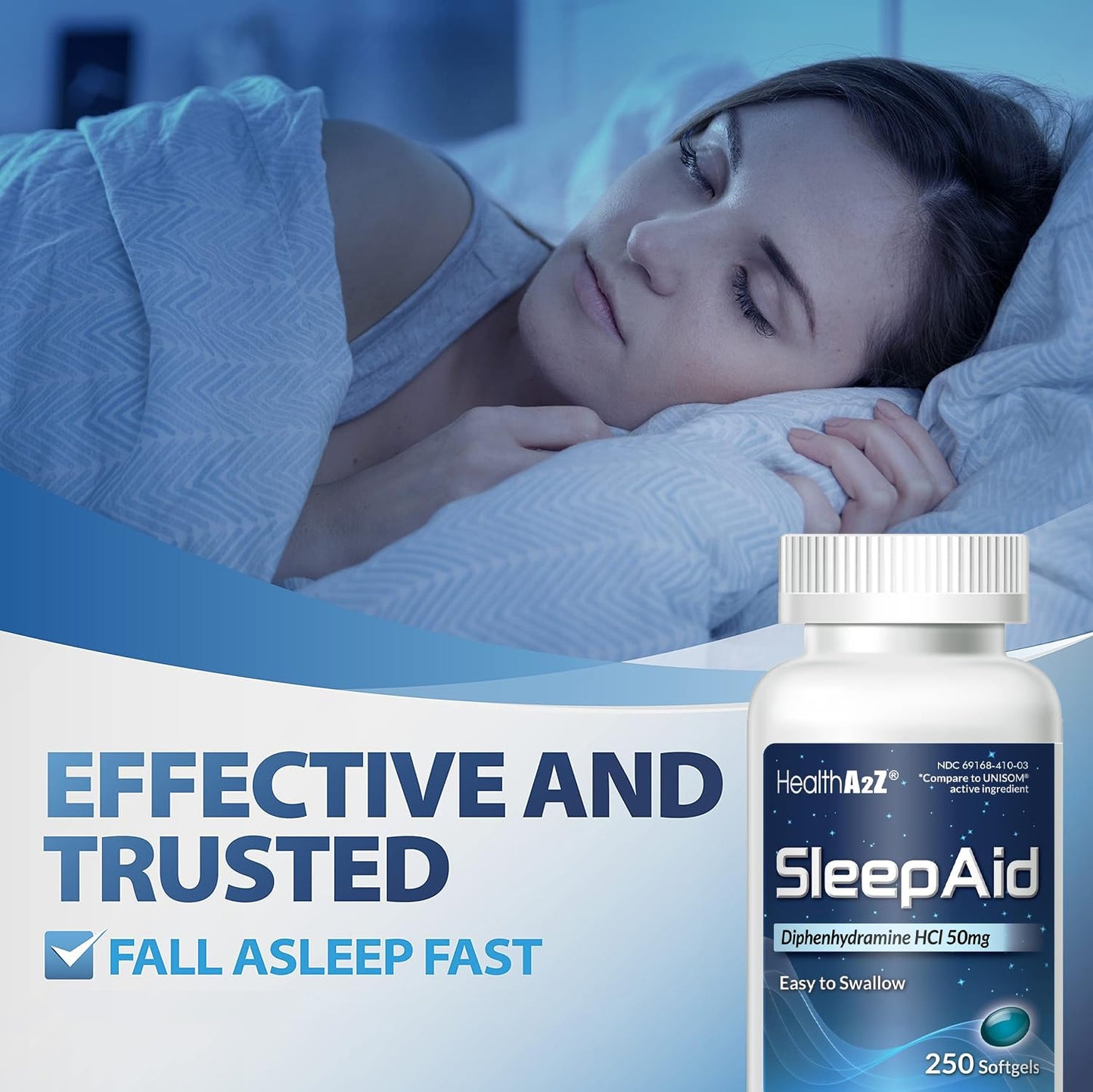 HealthA2Z Sleep Aid, Diphenhydramine Softgels, 50mg, Supports Deeper, Restful Sleeping (250 Counts) (Pack of 2)
