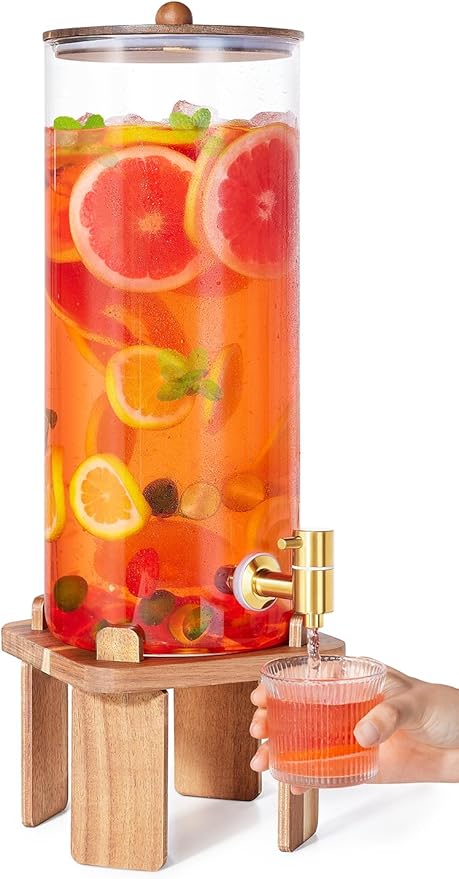 2 Gallon Large Drink Dispenser for Parties,Glass Beverage Dispenser with Stand,Glass Water Dispenser with Airtight Valve,L...