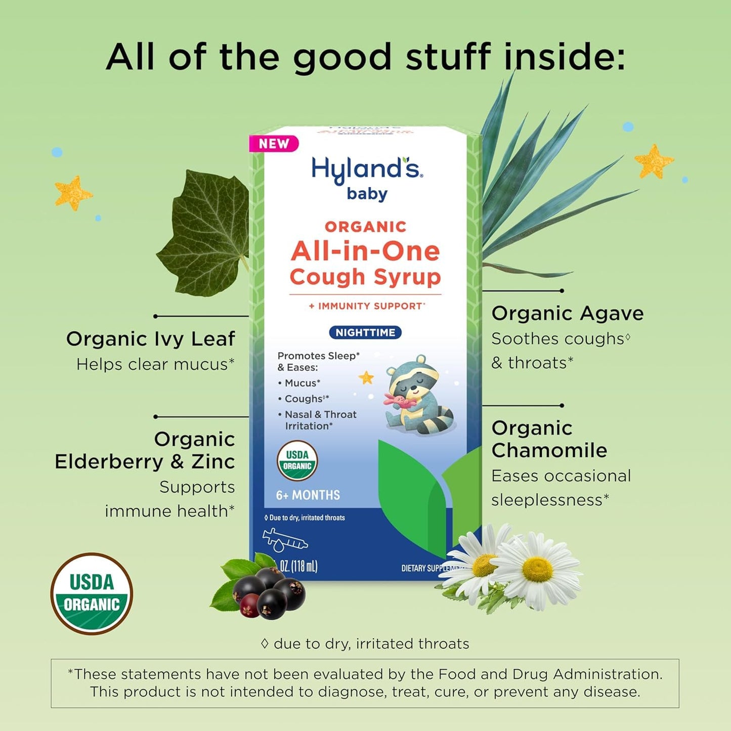 Bundle of Hyland's Baby Organic All in One Cough Syrup Daytime + Baby Organic All in One Cough Syrup Nighttime