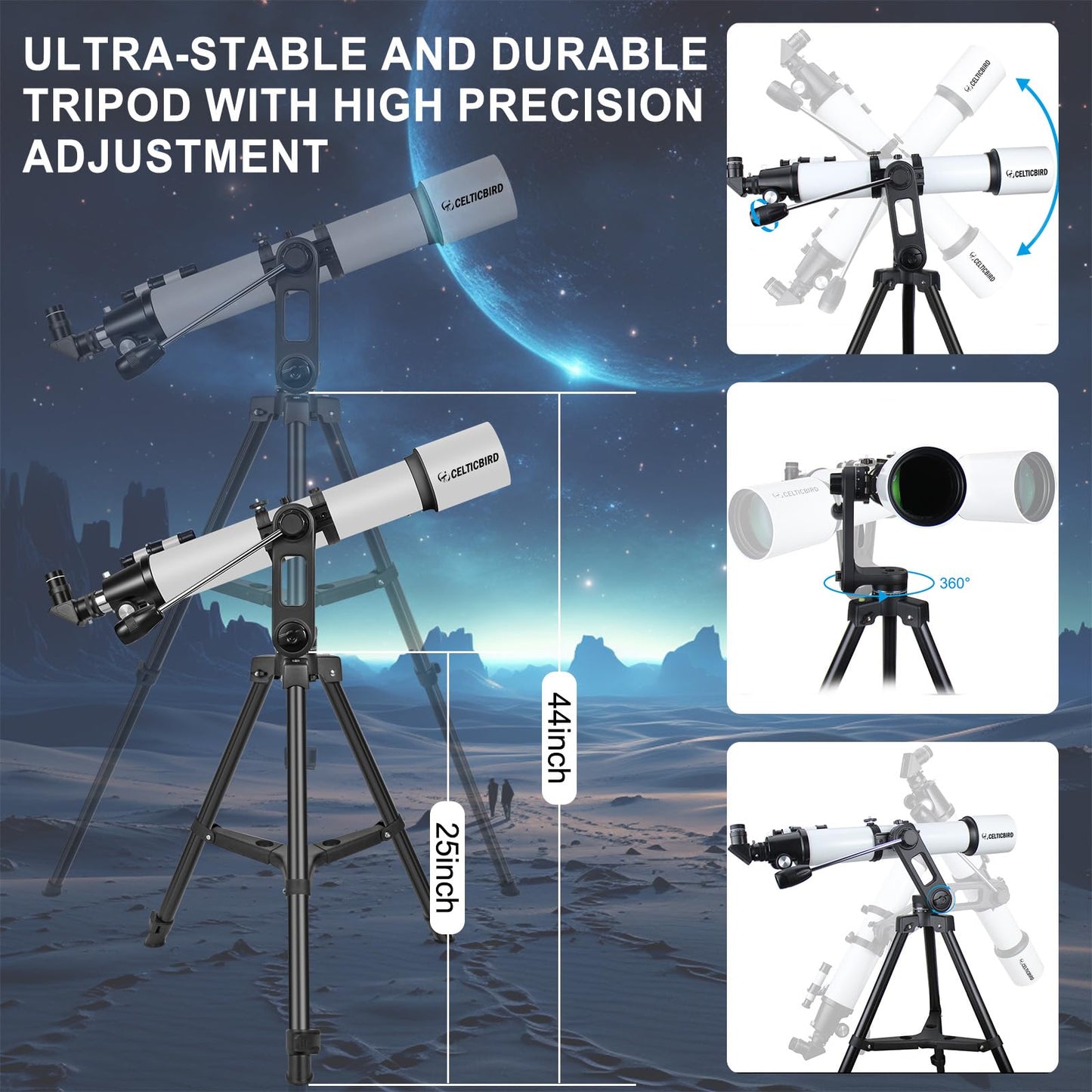 90mm Aperture 800mm Refractor Telescope for Adults High Powered Telescopes for Astronomy Beginners – Professional AZ Mount Tripod, HD Optics, Phone Adapter