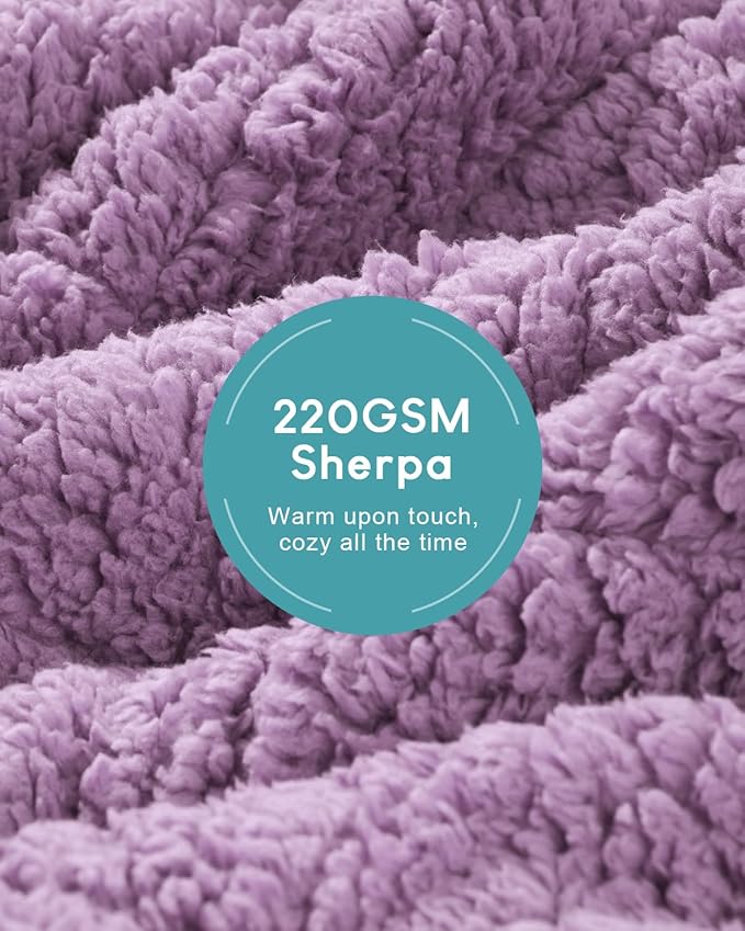 Cottonblue Jacquard Weighted Blanket 20 lbs for Adults Queen Twin Full Size, Fuzzy Sherpa Fleece Weighted Throw Blankets 60x80 in for Relax & Sleep, Cozy Heavy Bed Blankets with Cemaric Beads, Purple