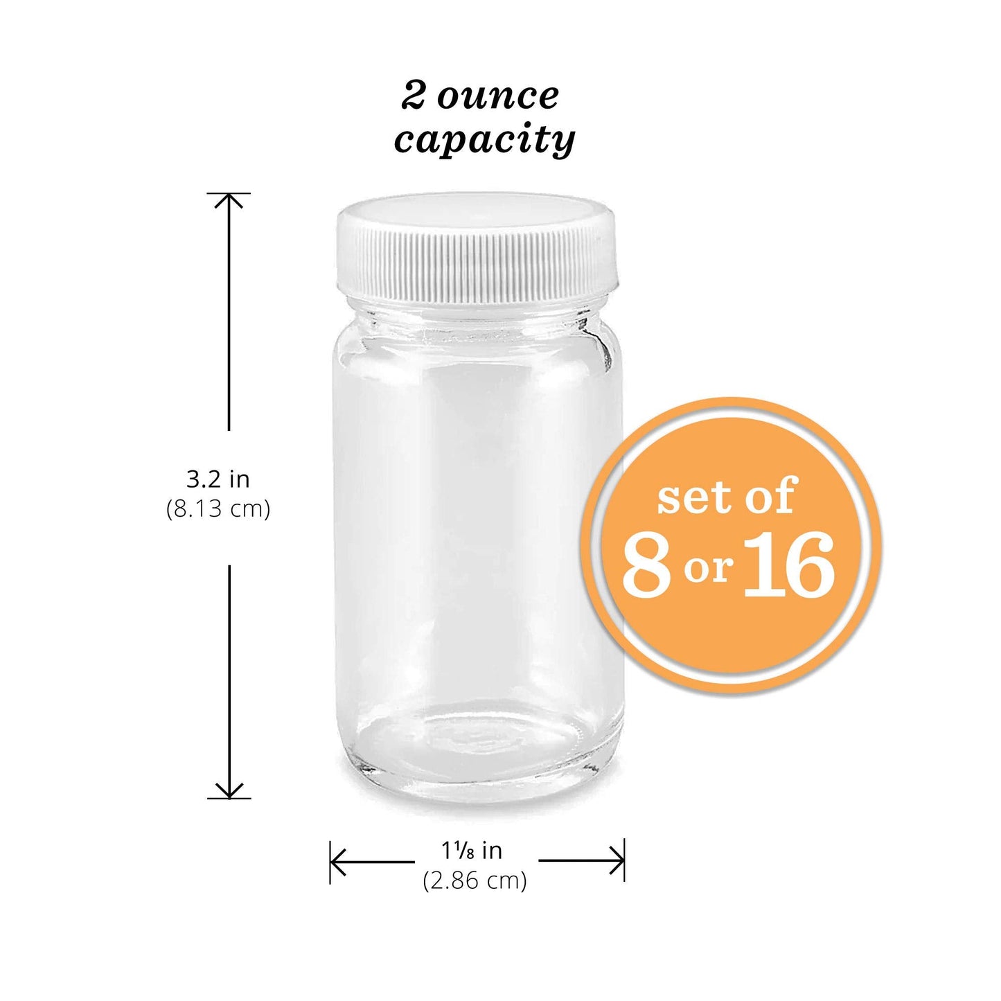 Juice Shot Bottles Set - Wide Mouth for Juicing, Beverage Storage, Liquids, 2 oz, Clear Small Glass Bottles with White Caps, Reusable, Leak Proof, Jars (8 pack)