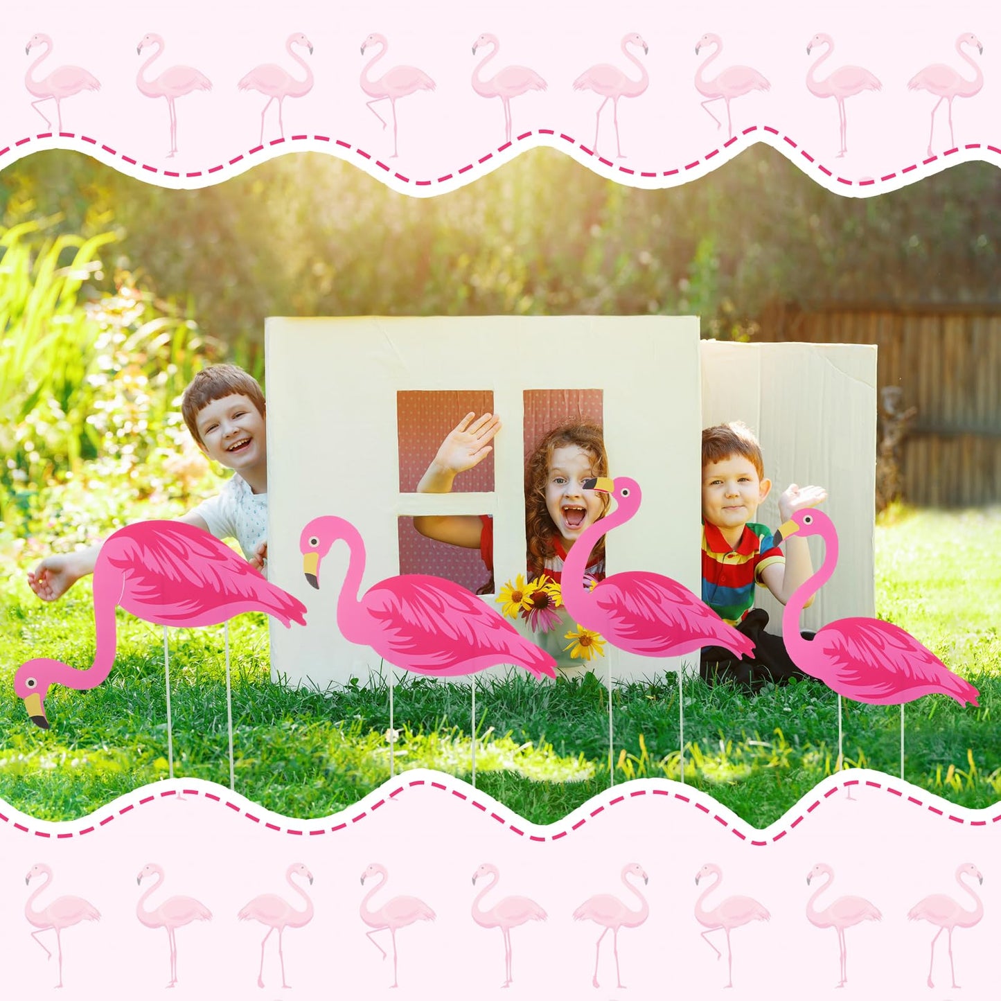 Yuntau 30 Pcs Summer Beach Pink Flamingo Yard Signs with 60 Stakes 4 Styles Flamingo Lawn Signs for Indoor Outdoor Home Decorations Tropical Yard Lawn Patio Accessories Party Supplies
