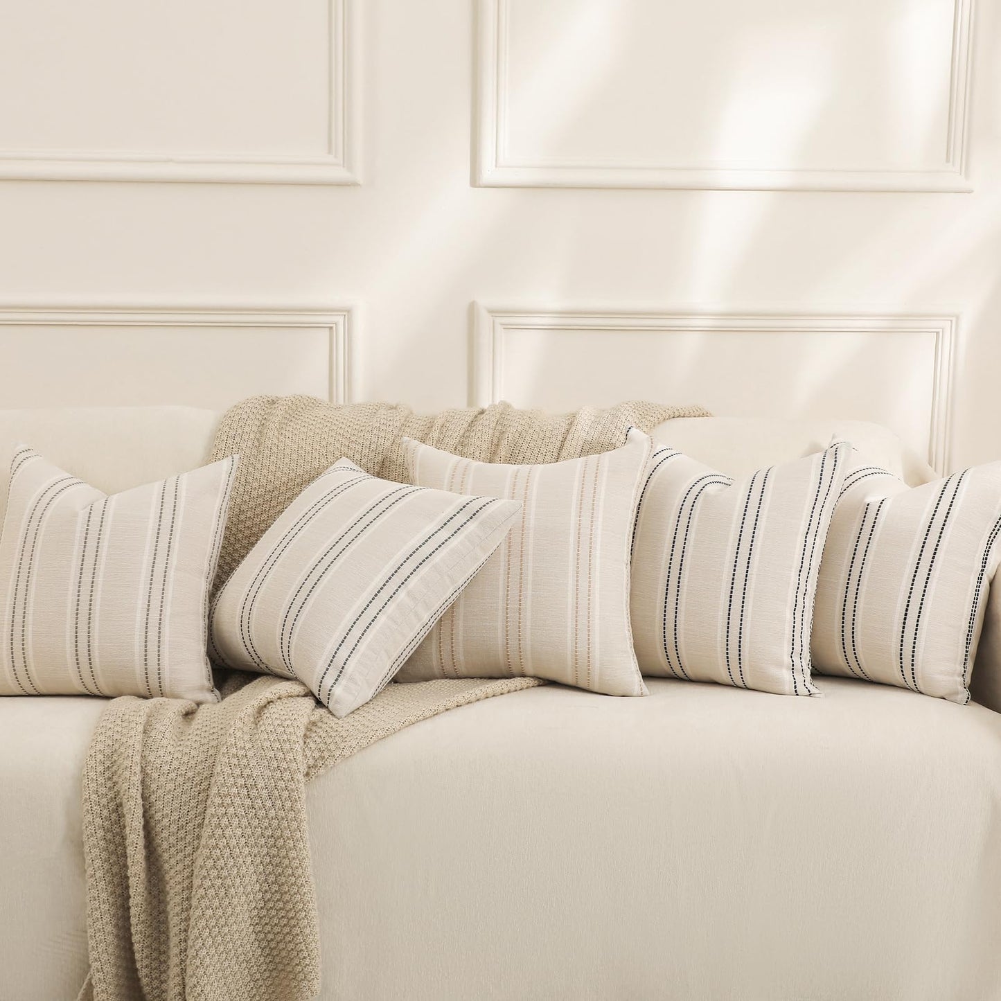 Hckot Throw Pillow Covers 20x20 Set of 2 Striped Pillow Covers Textured Linen Decorative Pillows Square Cushion Covers for Sofa Couch Bed Living Room Farmhouse Decor, Grey