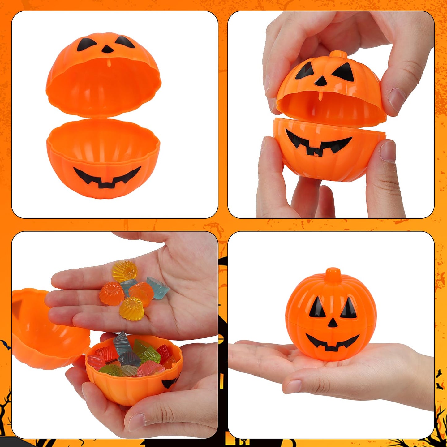 FOIMAS Halloween Pumpkin Candy Box,36pcs Mini Plastic Pumpkin Containers Fillable Candy Treat Box for Trick or Treat Halloween Party Decoration