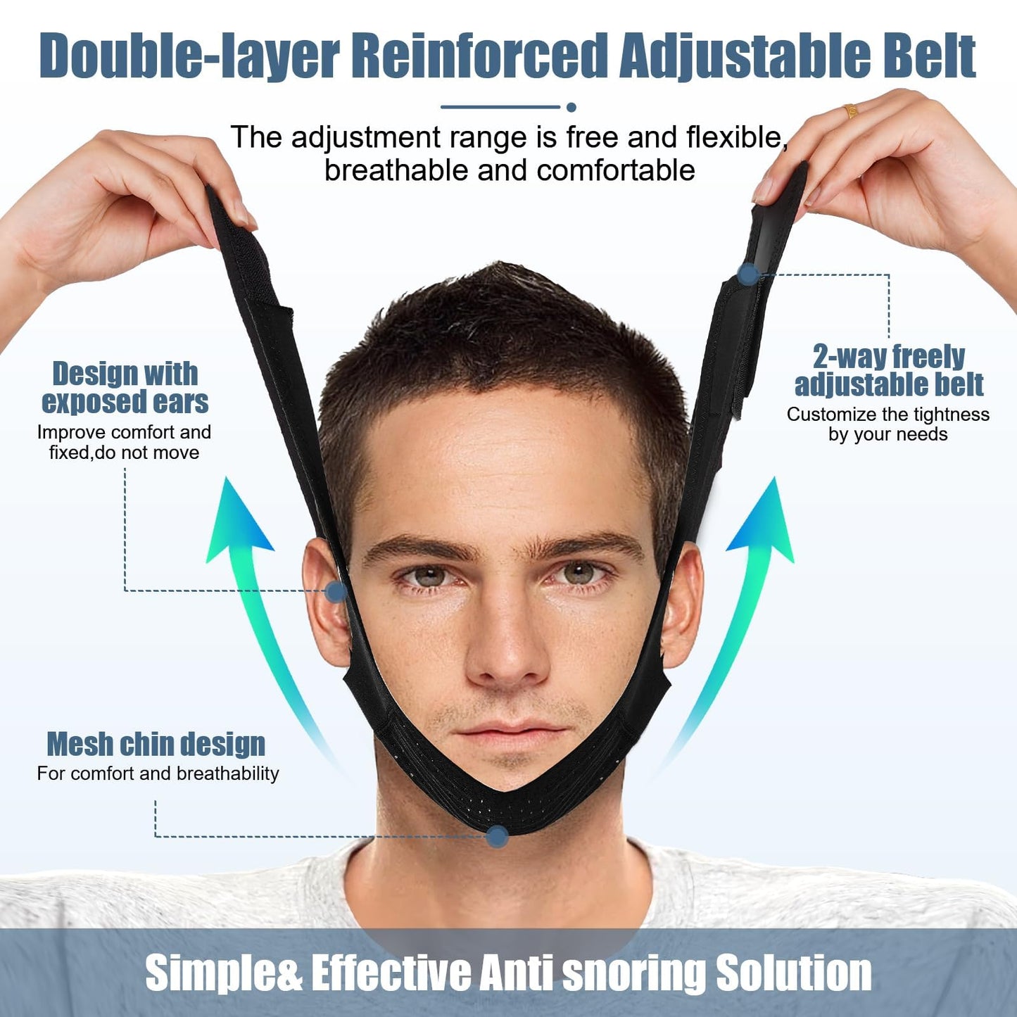 Chin Strap for Sleeping - Anti Snoring Devices - Comfortable Stop Snoring Solution - Adjustable Breathable Sleep Apnea Devices - Simple and Effective Anti Snoring Chin Strap (Black)-GQXBD001