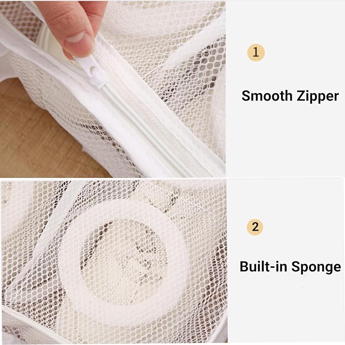 Shoe Wash Bags, Mesh Cleaning Bags for Sneaker, Underwear, Socks, Hangable Mesh Laundry Bags for Washing Machine, 2 Packs