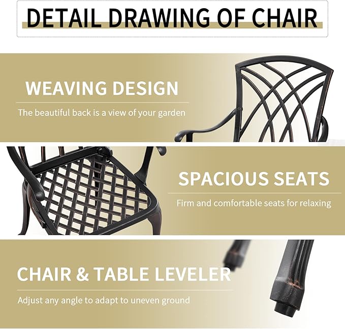 Withniture Outdoor Patio Bistro Set All Weather Bistro Table and Chairs Set of 2 with Umbrella Hole, Cast Aluminum Outdoor Bistro Set Rust-Resistant Patio Furniture for Garden Porch, Bronze