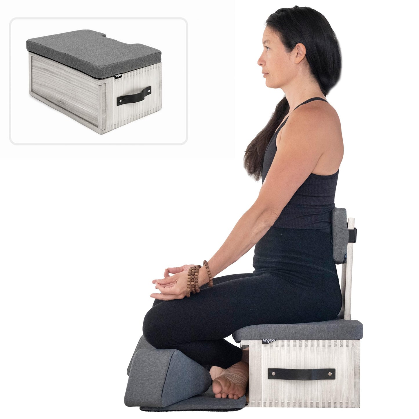 Ungloo Box Meditation Floor Chair, Back Support, Knee and Hip Support, Knees, Portable and Lightweight (Gray)