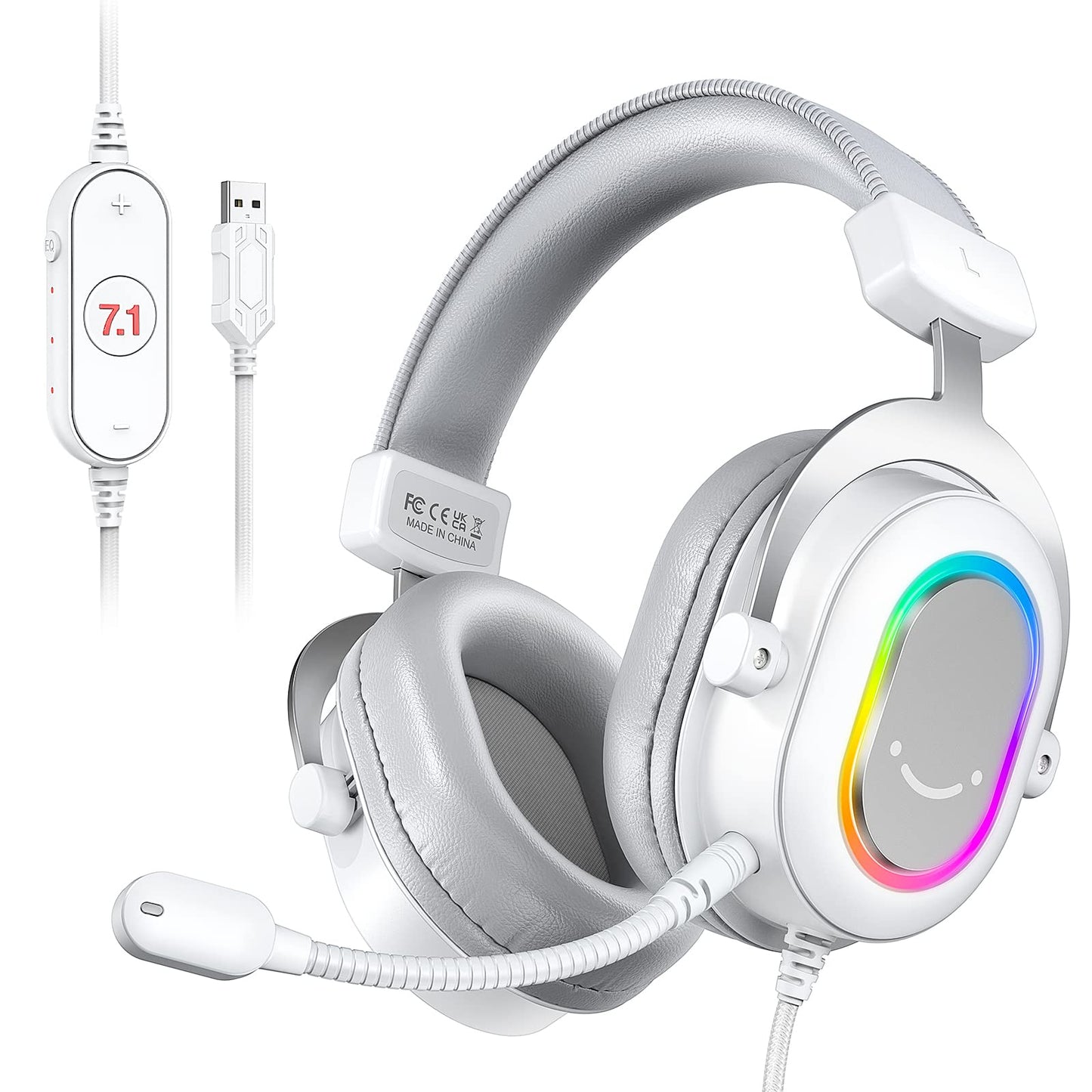 Fifine Usb Gaming Headset, Pc Headphones Wired With Microphone For Computer/Laptop, Over-Ear Rgb Headset With 7.1 Surround Sound