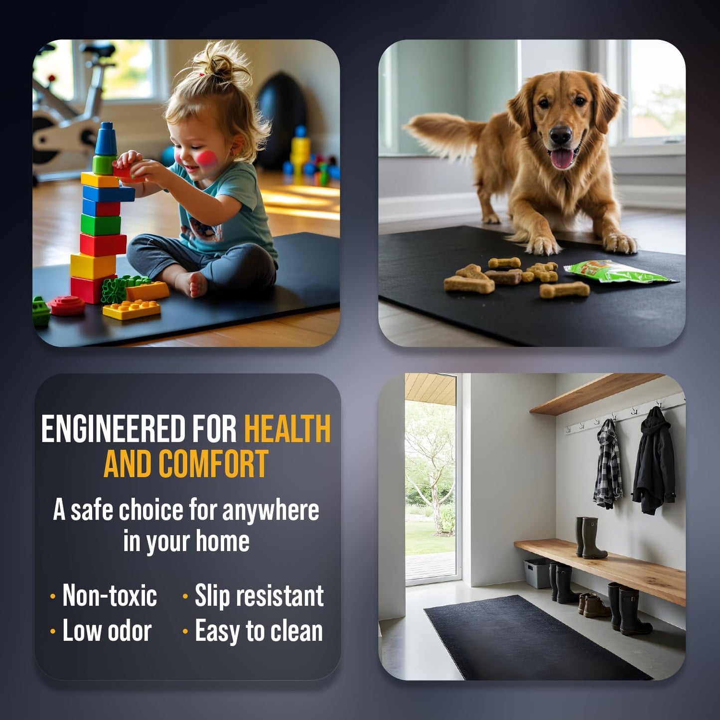 Rubber King Multi-Purpose Exercise Mat - 2' x 6' x 3mm - 100% Recycled Thick Rubber Mat for Home Gym Flooring, Non-Slip, Low-Odor Durable Workout Mat for Indoor/Outdoor, Shoe-Friendly - Black