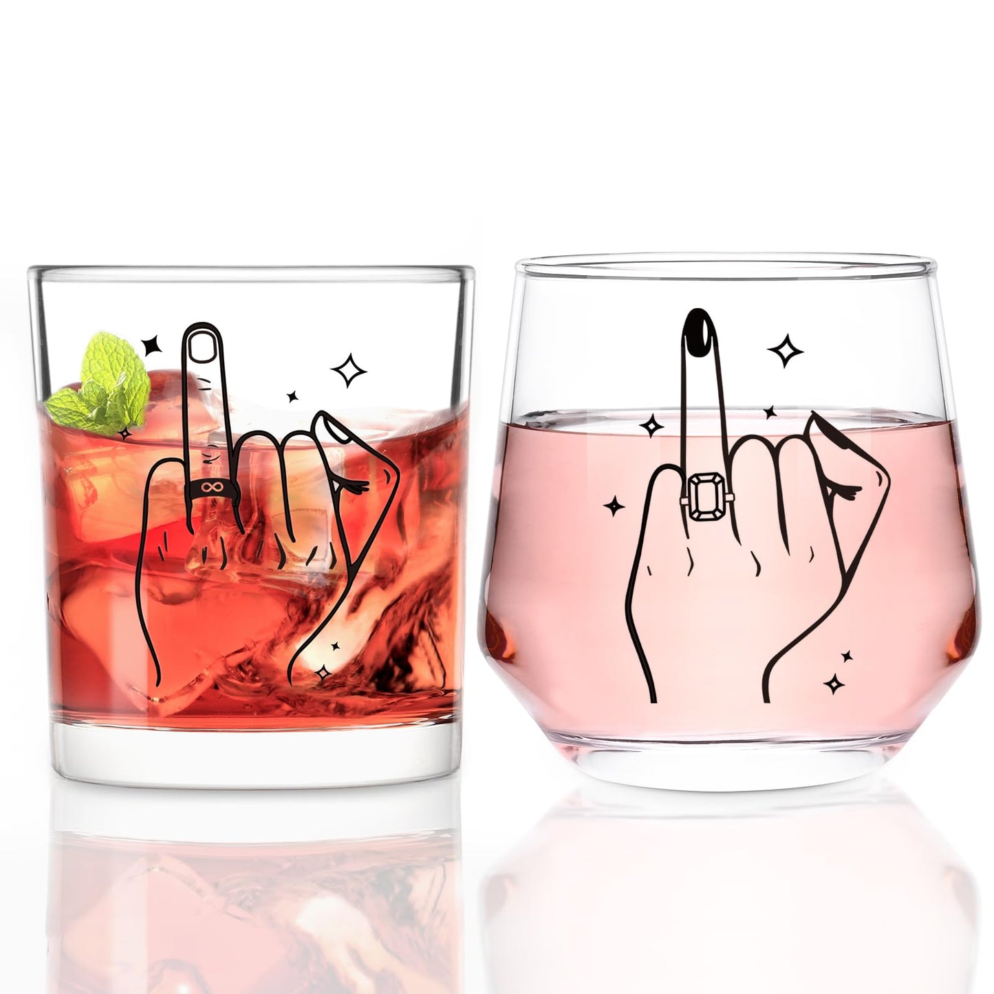 Futtumy Ring Finger Wine Glasses and Whisky Glasses, Wedding Gifts for Couples, Bridal Shower Gifts, Engagement Gift, Bride and Groom Gift, Engagement Present for Couples Mr. Mrs. His Hers