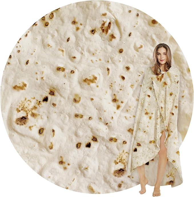 SeaRoomy Burritos Tortilla Blanket, Realistic Food Wrap Blanket Double Sided, Novelty Funny Tortilla Round Soft Blankets (...