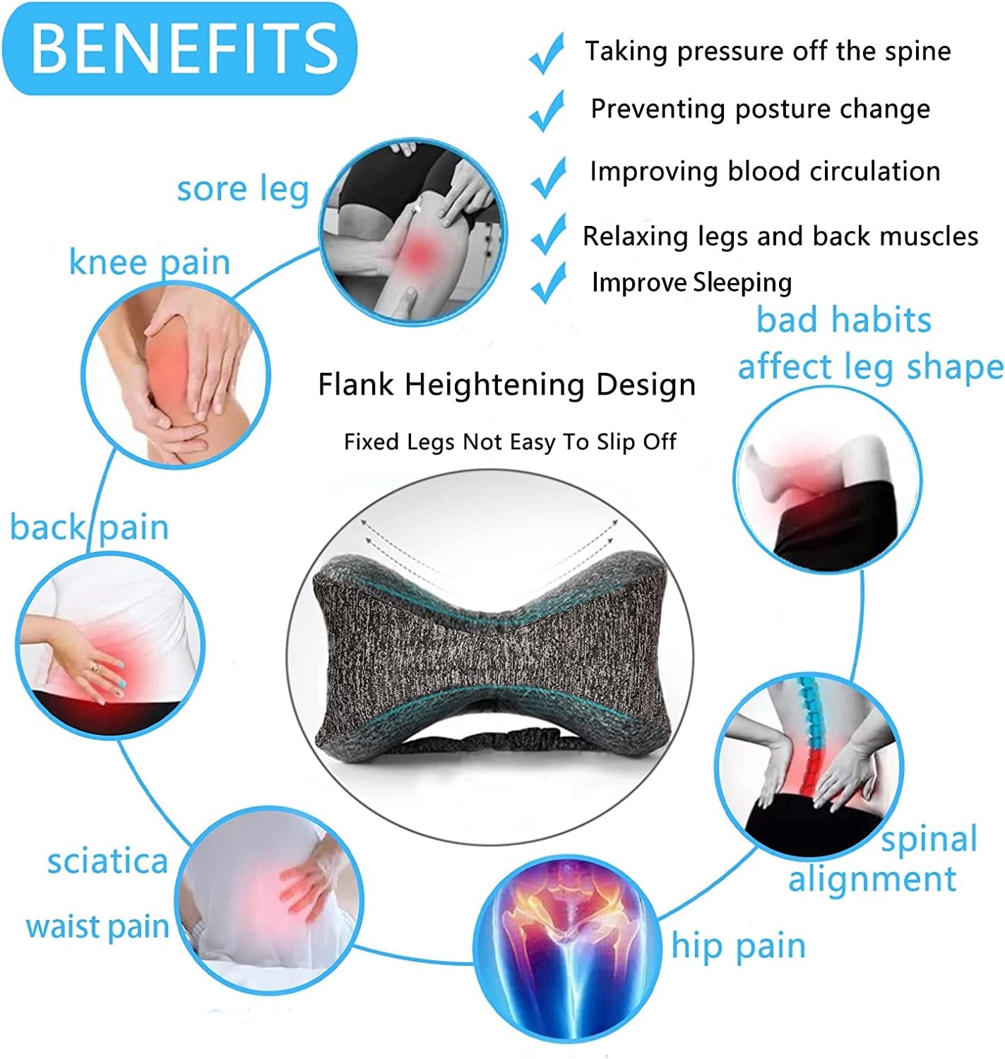 Vertdens Leg Pillow, Knee Pillow for Side Sleepers, Leg Pillows for Sleeping, Knee Cushion for Sleeping,Suitable for Relieving Leg, Back, Knee Pain