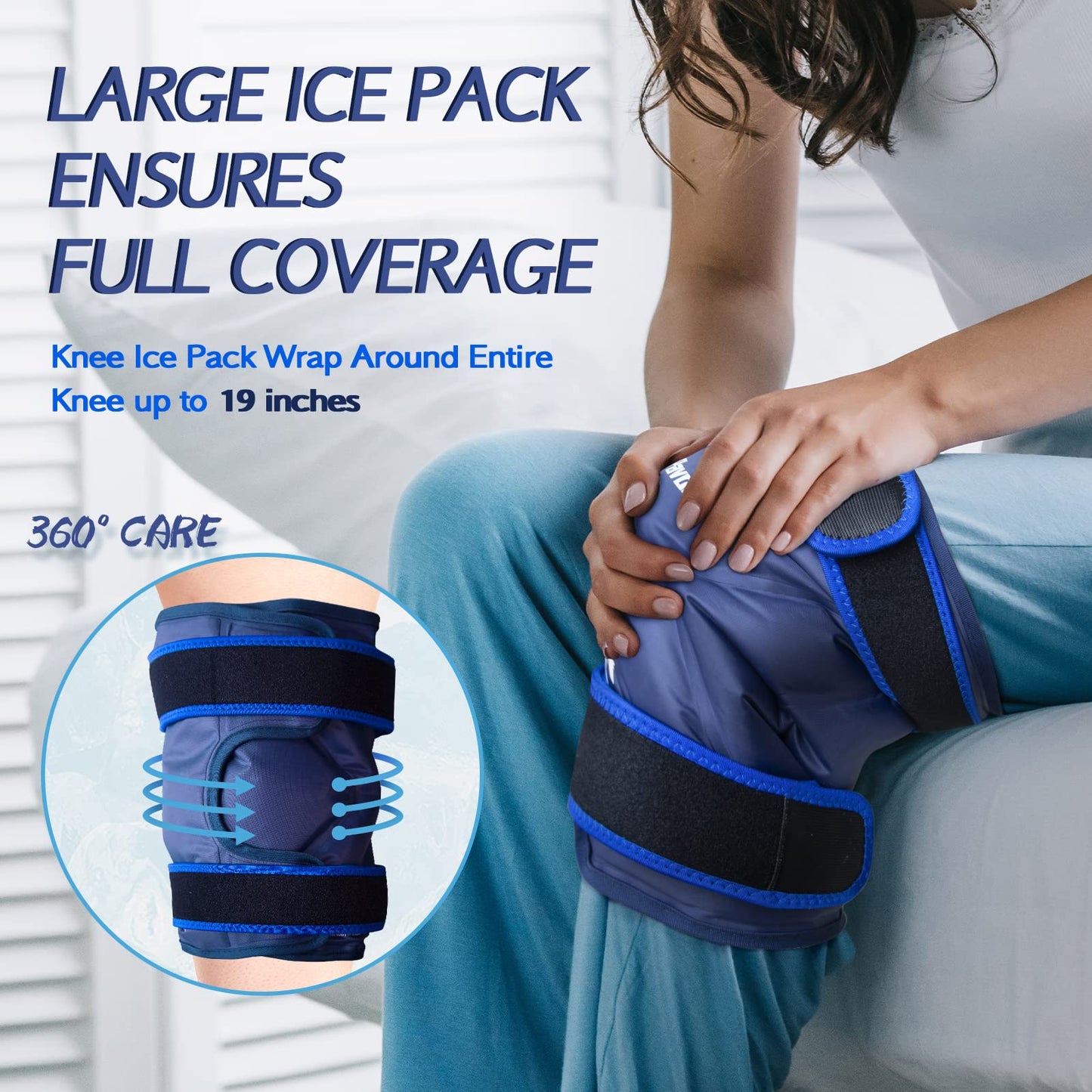 2 Pack XXL Knee Ice Pack Wrap Around Entire Knee After Surgery, Reusable Large Gel Ice Pack for Pain Relief, Swelling, Surgery, Sports Injuries