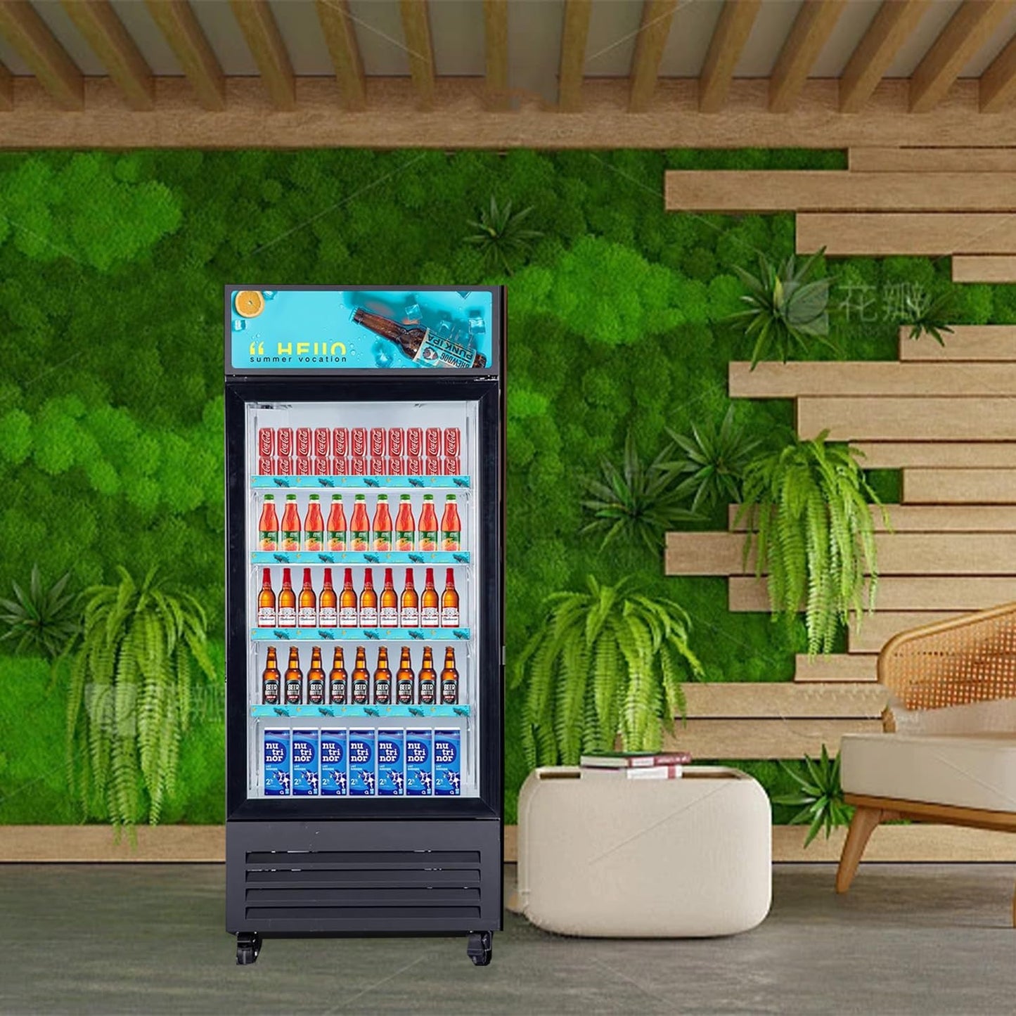 NAFCOOL Commercial Beverage Refrigerator Display Fridge,Single Glass Door Merchandiser Drink Cooler with LED Light Adjustable Shelves,ETL and NSF Approval,16.5Cu Ft,68.9''High