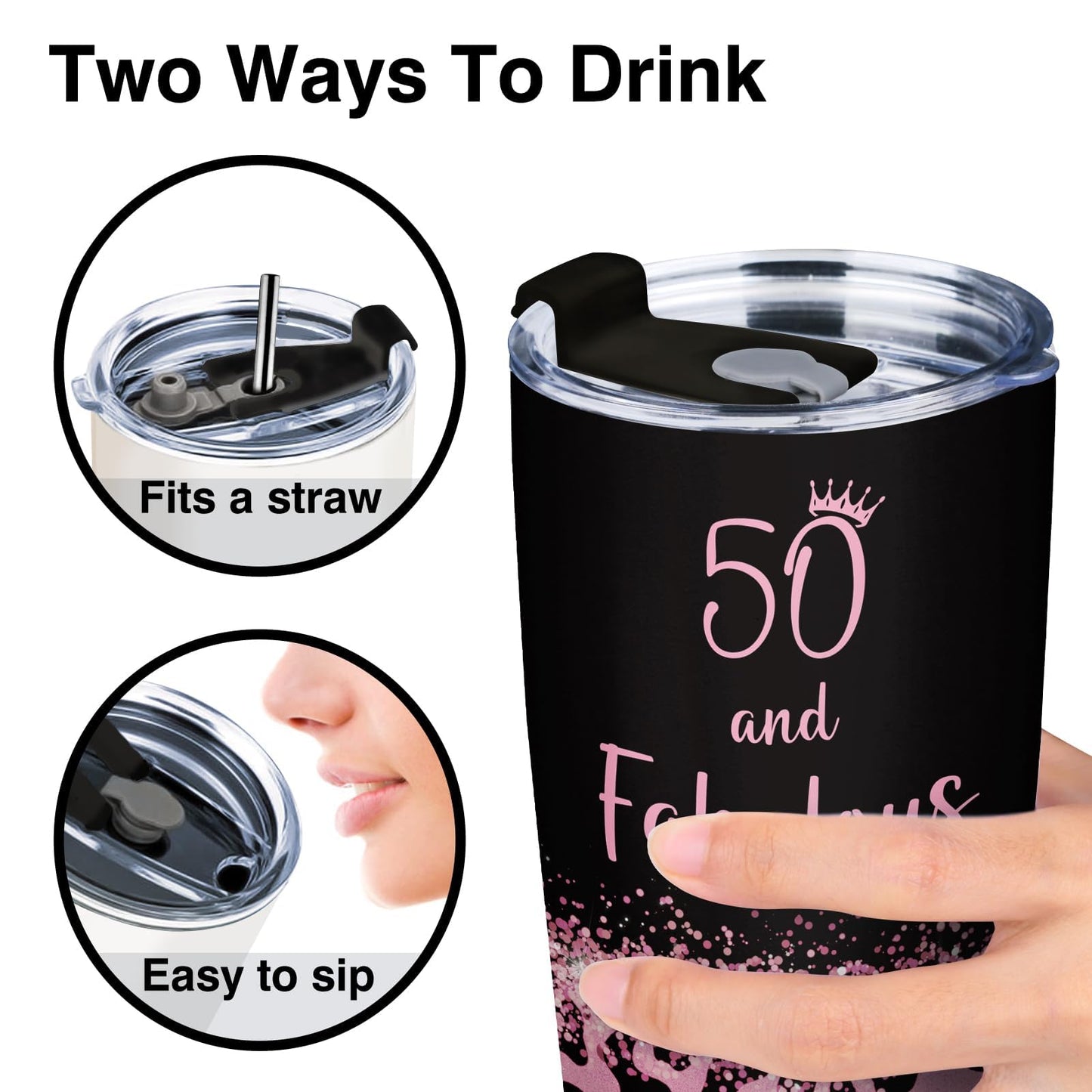 GoMelley 50th Birthday Gifts for Her, 50th Birthday Tumbler Gifts for Women, 50 Year Old Gift for Women Mom Friend Sister Wife, 50 and Fabulous Travel Mug, 20oz, Leopard