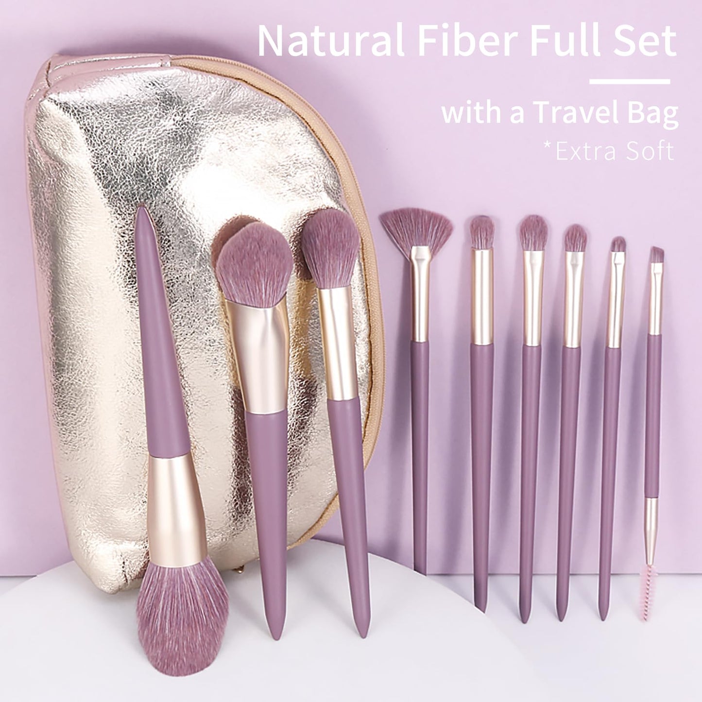 Purple Natural Fiber Makeup Brushes Set with Case, Vegan Makeup Brush Set Professional by ENZO KEN, Colorful Cosmetic Brushes Ma