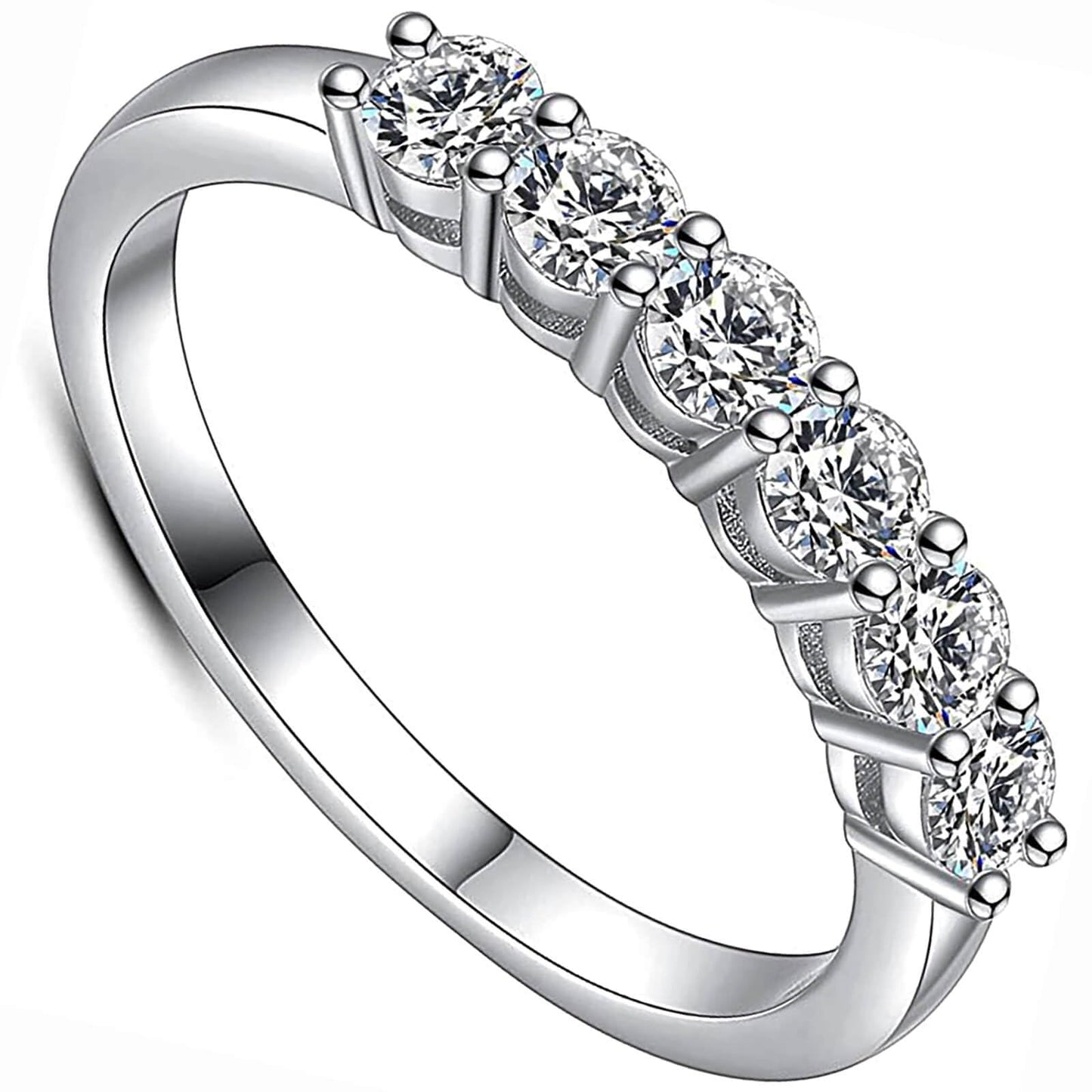 YODEWA Moissanite Wedding Band for Women 6 Real Moissanite Stone 925 Sterling Silver Hypoallergenic 0.6ct DEF Color VVS Lab Crea