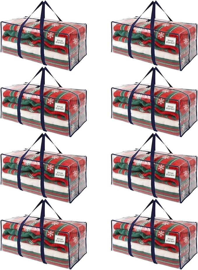 VENO 8 Pack Moving Bags Plastic Storage Totes Clothes Organization Large W Lid/Zipper. Packing Boxes/Bins Alternative. Space Saving Foldable College Supplies Essentials (Clear, 8 Pack)
